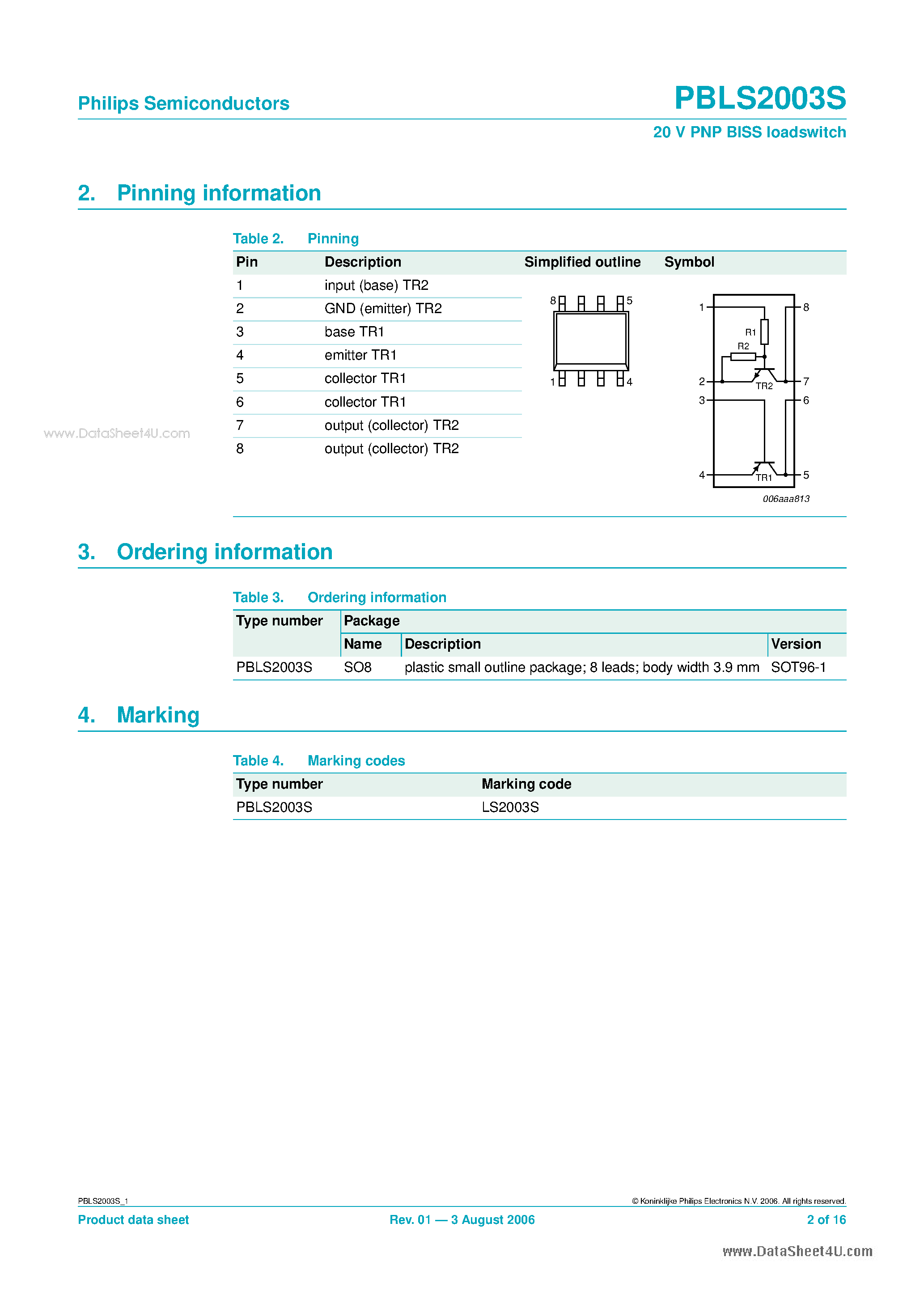 Даташит PBLS2003S - 20 V PNP BISS loadswitch страница 2