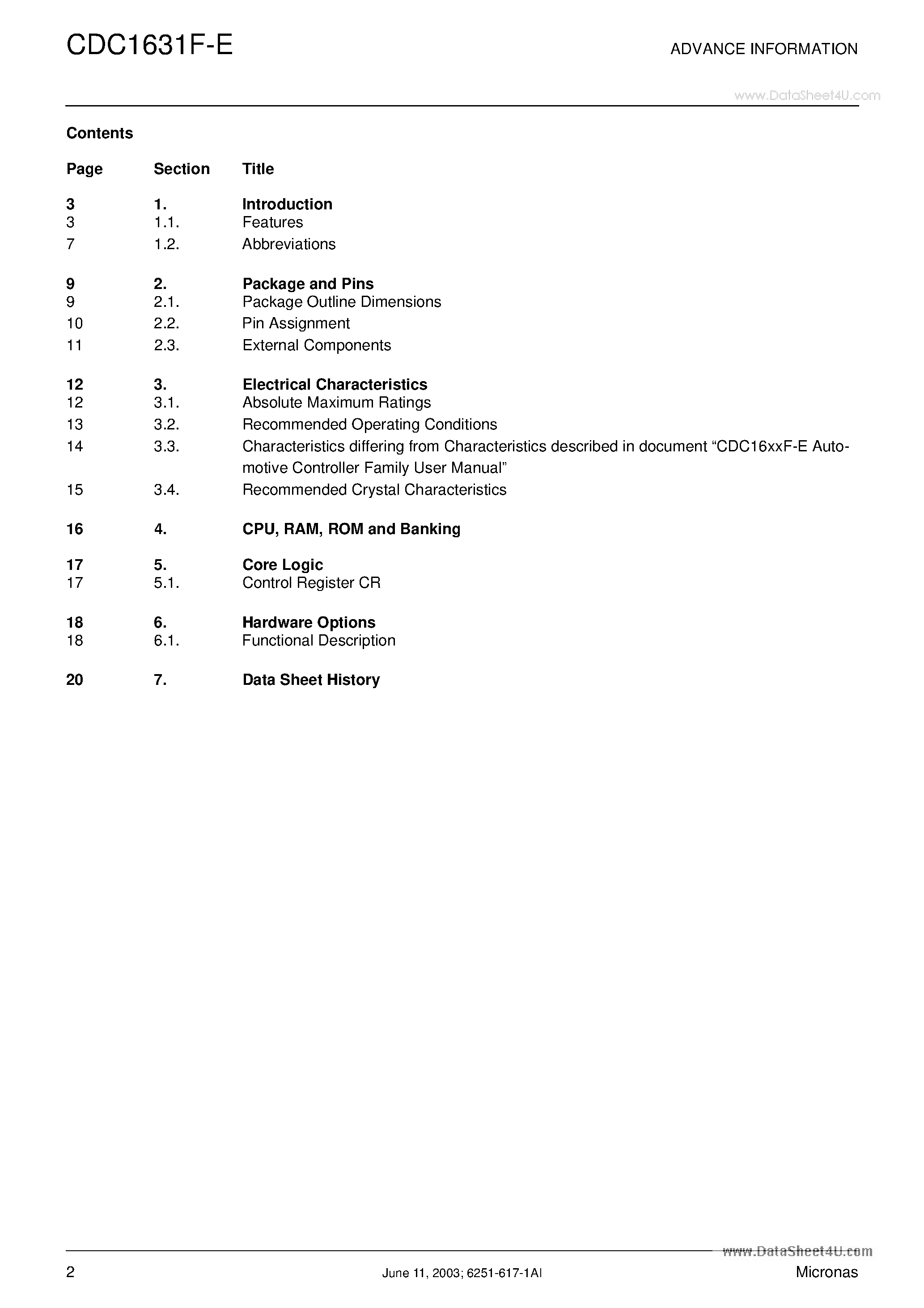 Datasheet CDC1631F-E - Automotive Controller page 2