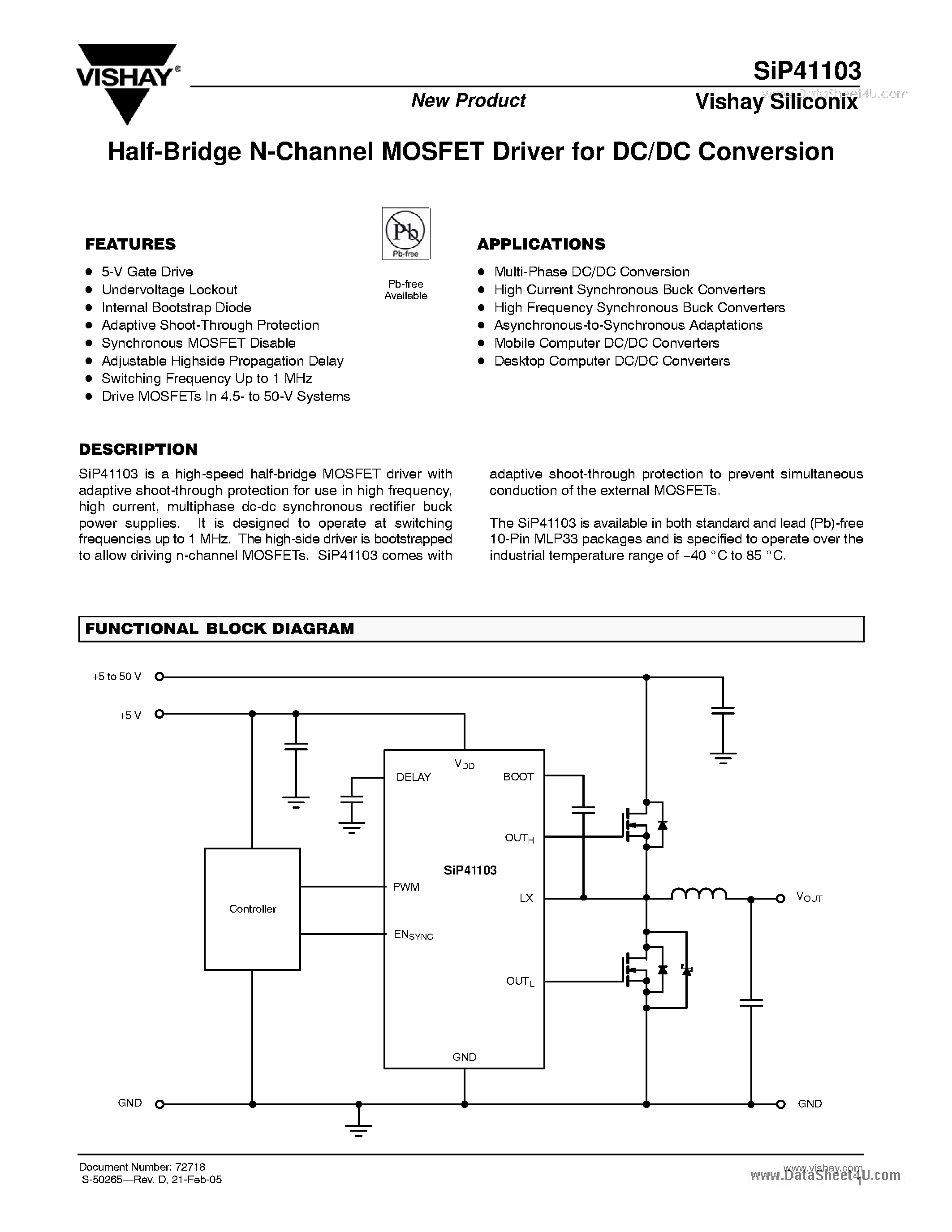 Datasheet SiP41103 - Half-Bridge N-Channel MOSFET Driver page 1