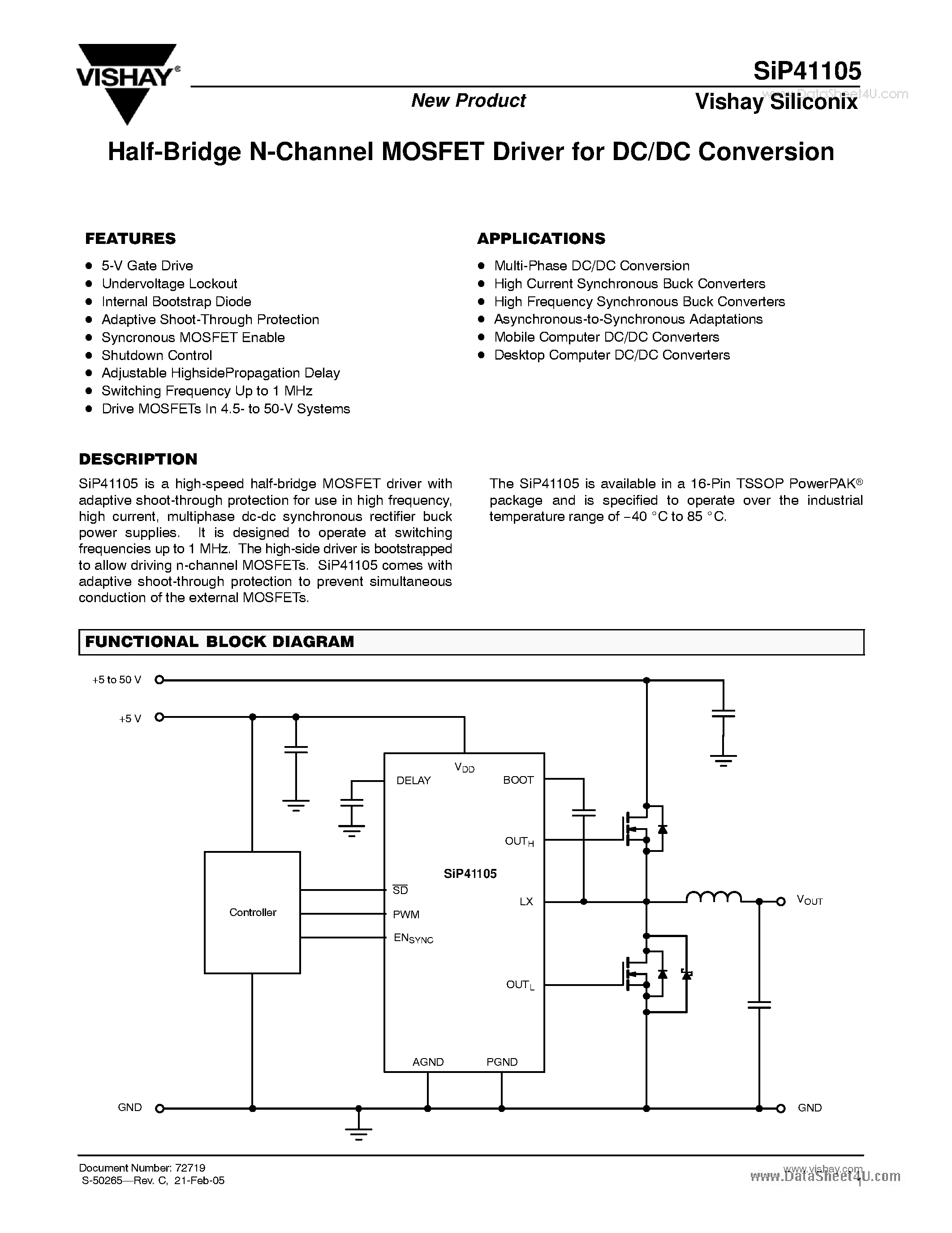 Datasheet SiP41105 - Half-Bridge N-Channel MOSFET Driver page 1
