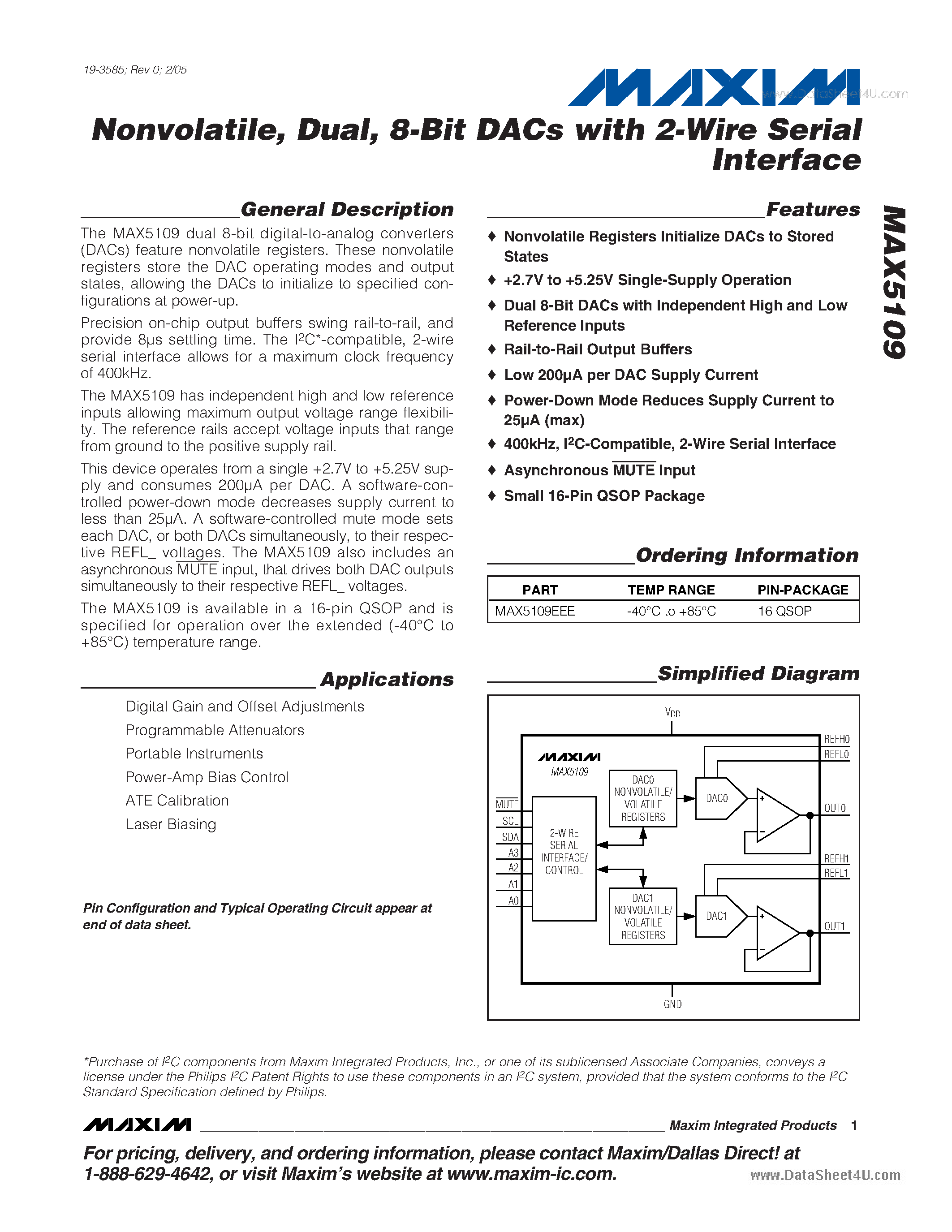 Datasheet MAX5109 - 8-Bit DACs page 1