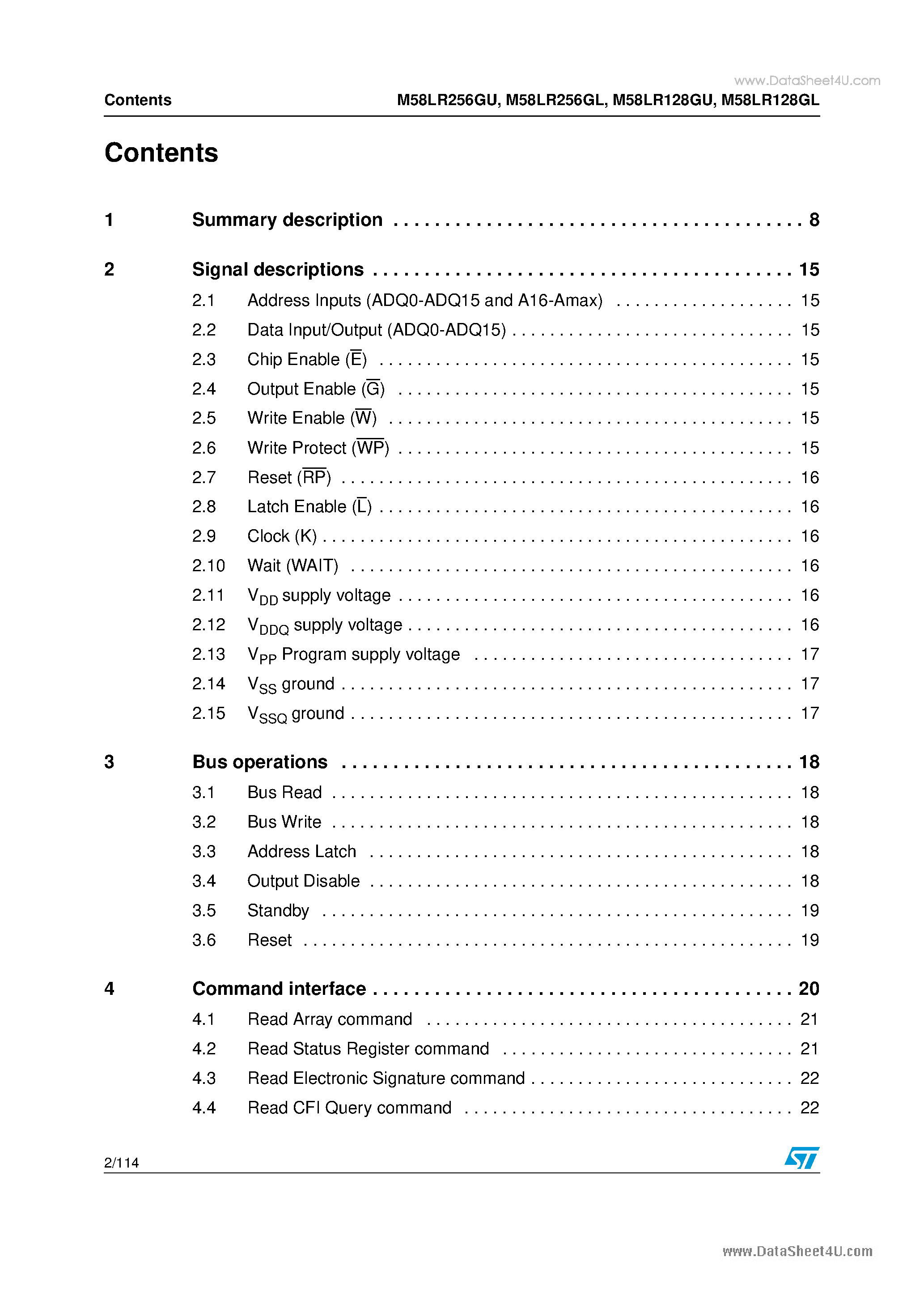 Datasheet M58LR128GL - 128 and 256Mbit 1.8V supply Flash memories page 2