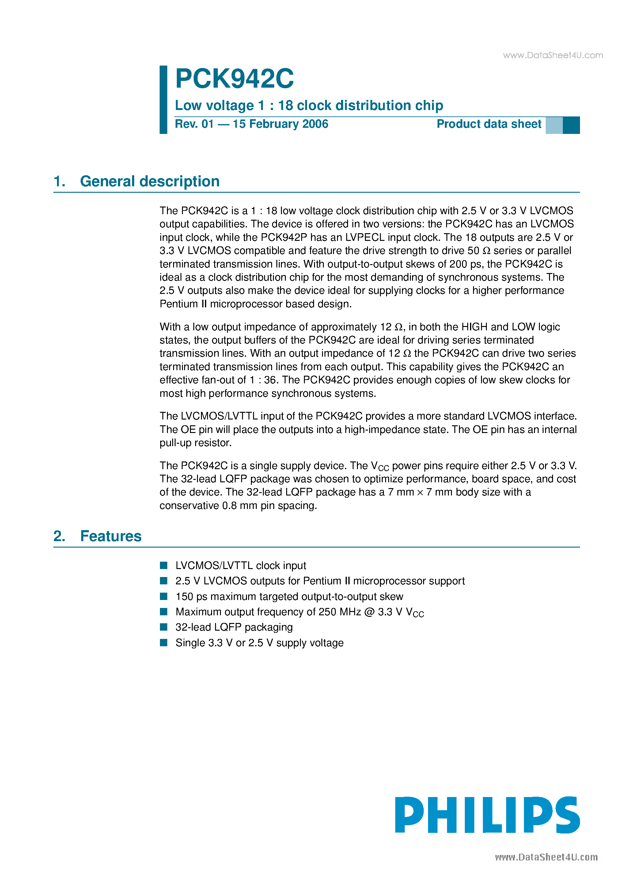 Datasheet PCK942C - Low voltage 1 : 18 clock distribution chip page 1