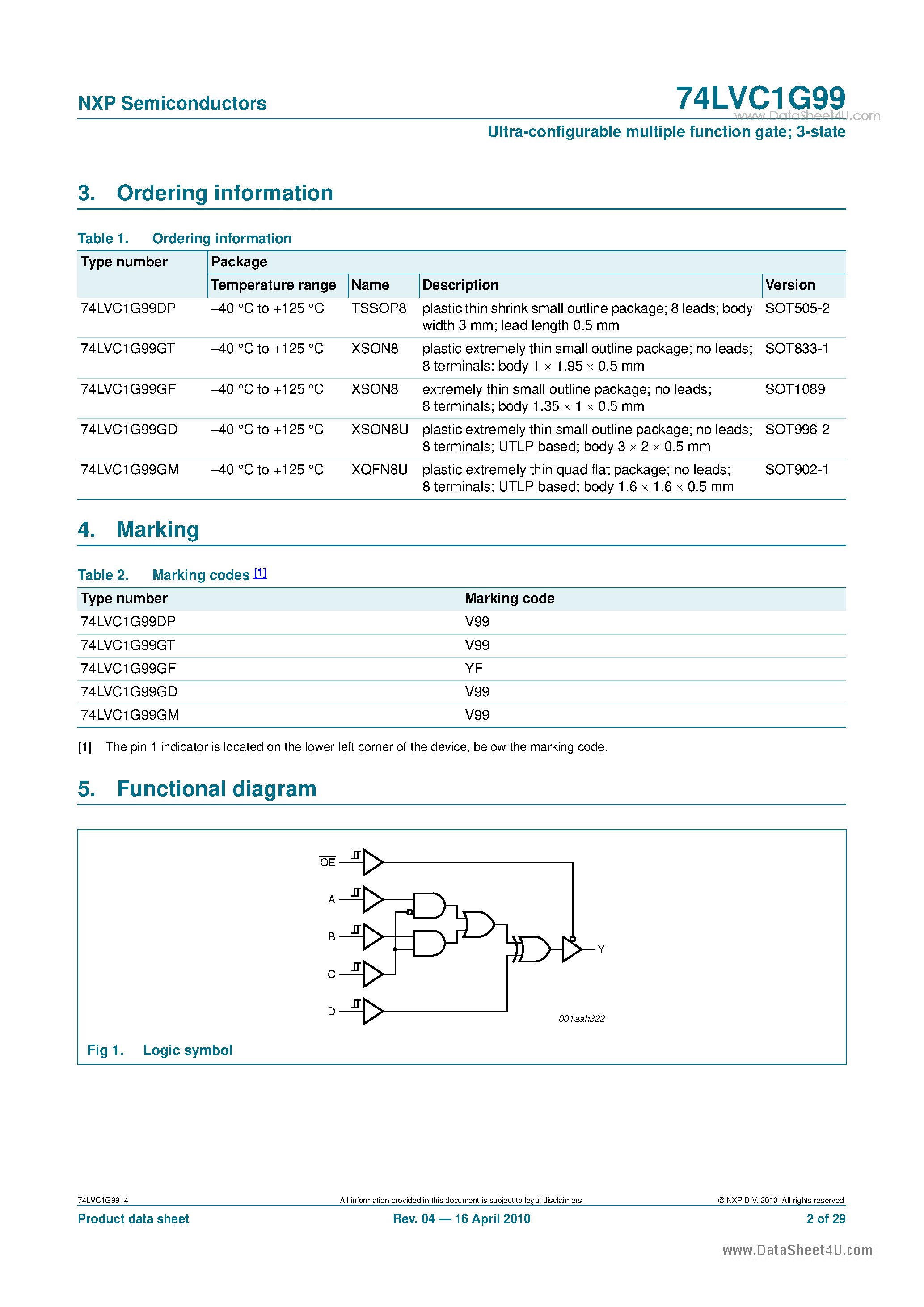 Даташит 74LVC1G99 - Ultra-configurable multiple function gate страница 2