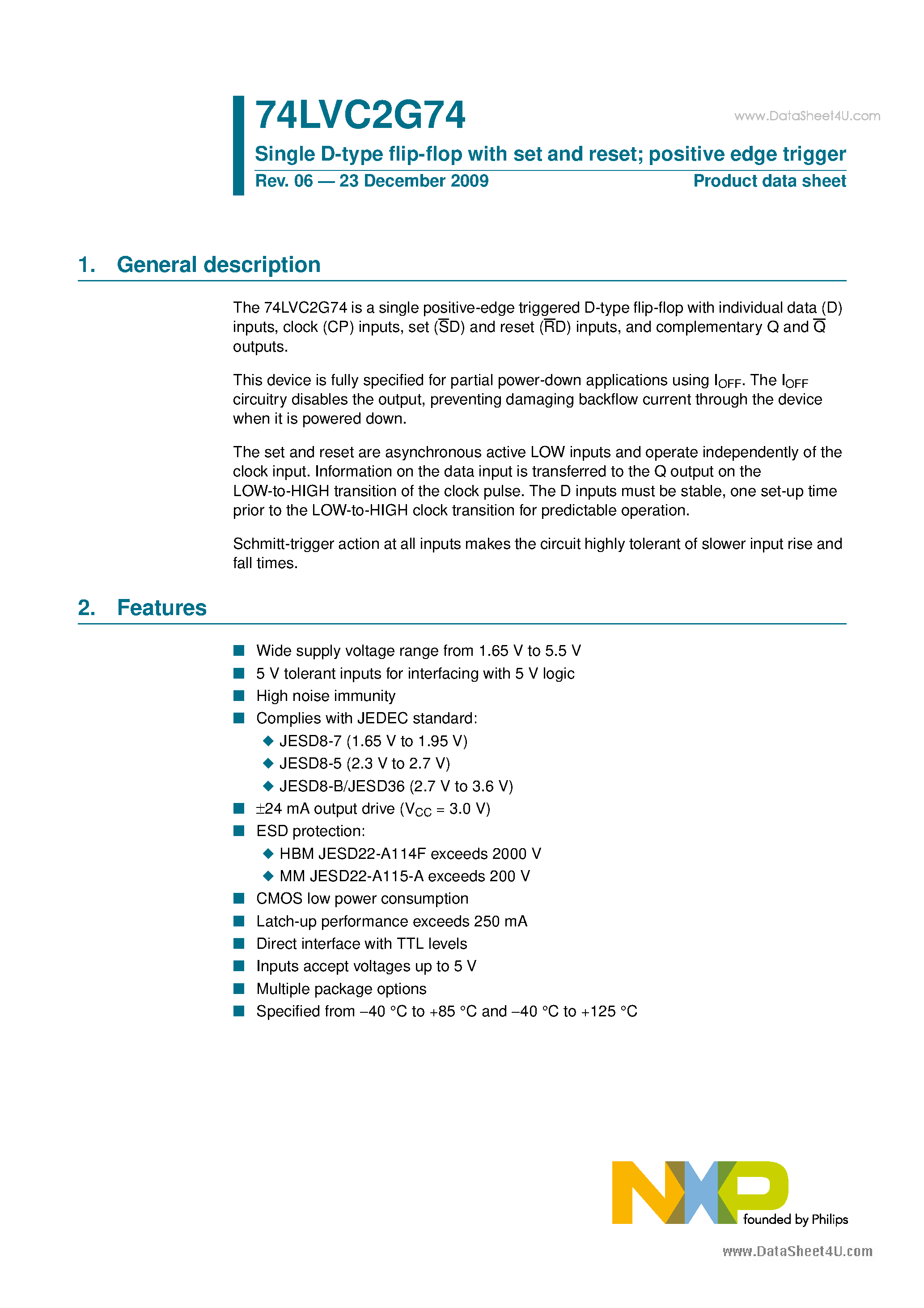 Datasheet 74LVC2G74 - Single D-type flip-flop page 1