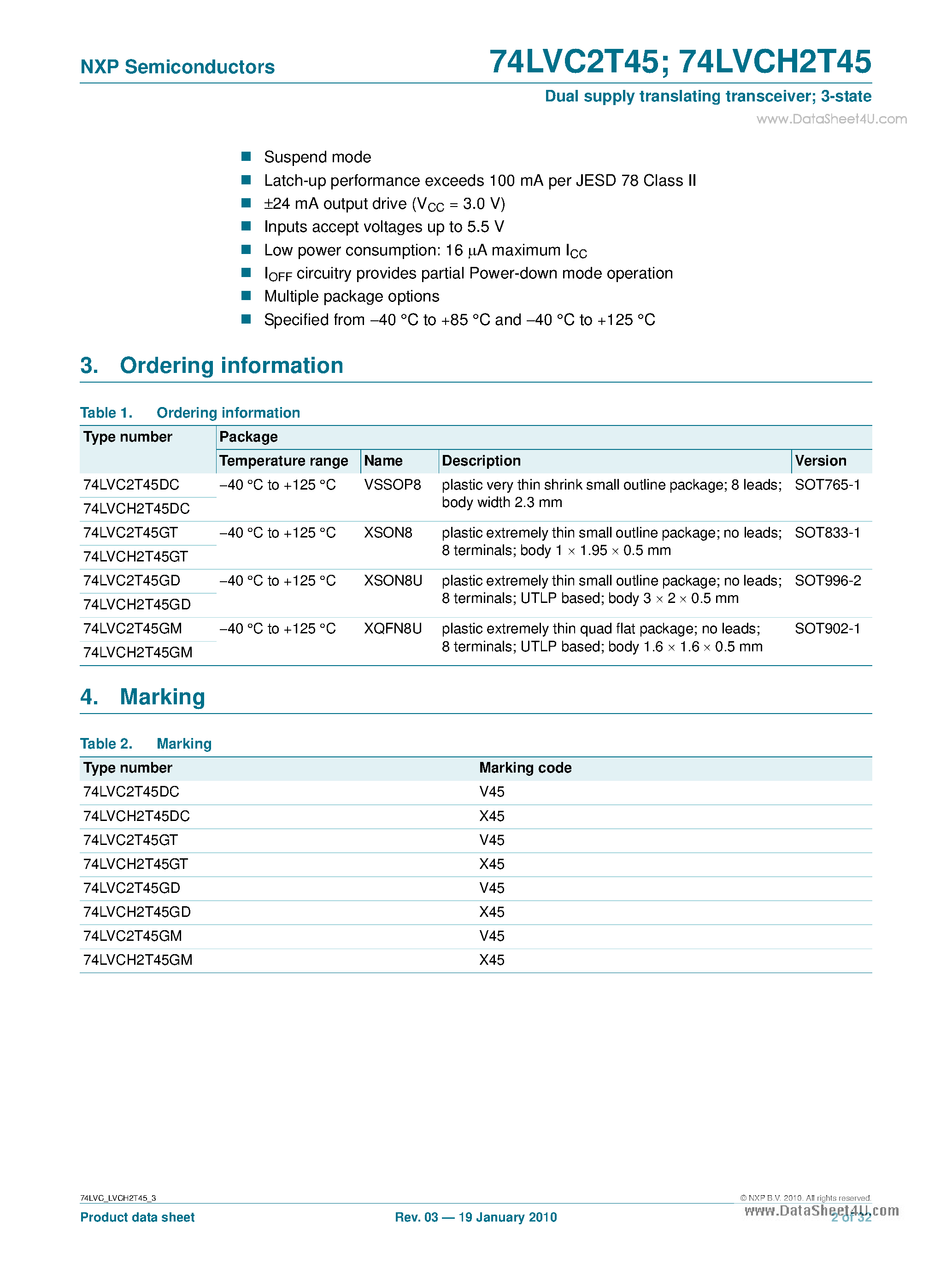 Datasheet 74LVC2T45 page 2 Datasheet 74LVC2T45 - Dual supply translating transceiver page 2