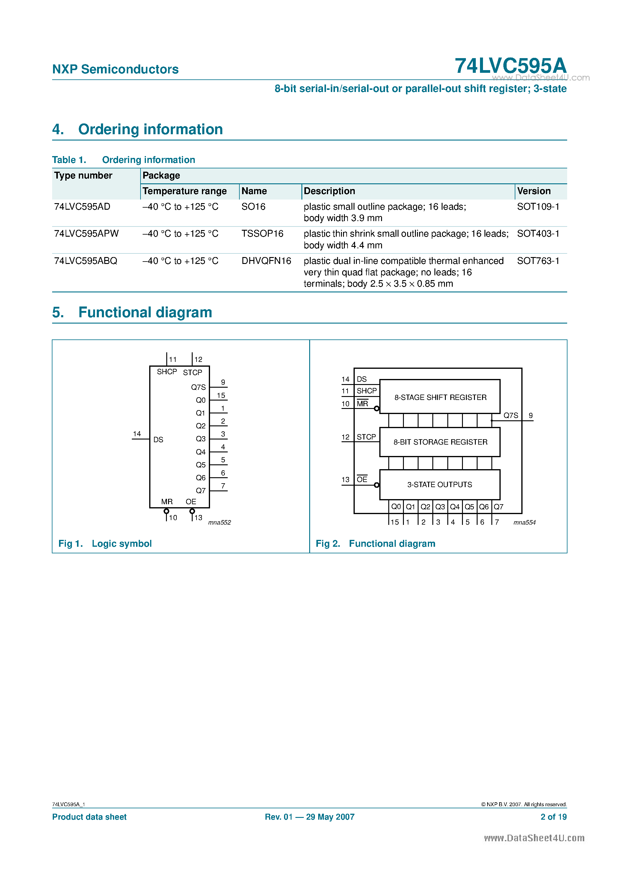 Datasheet 74LVC595A - 8-bit serial-in/serial-out or parallel-out shift register page 2