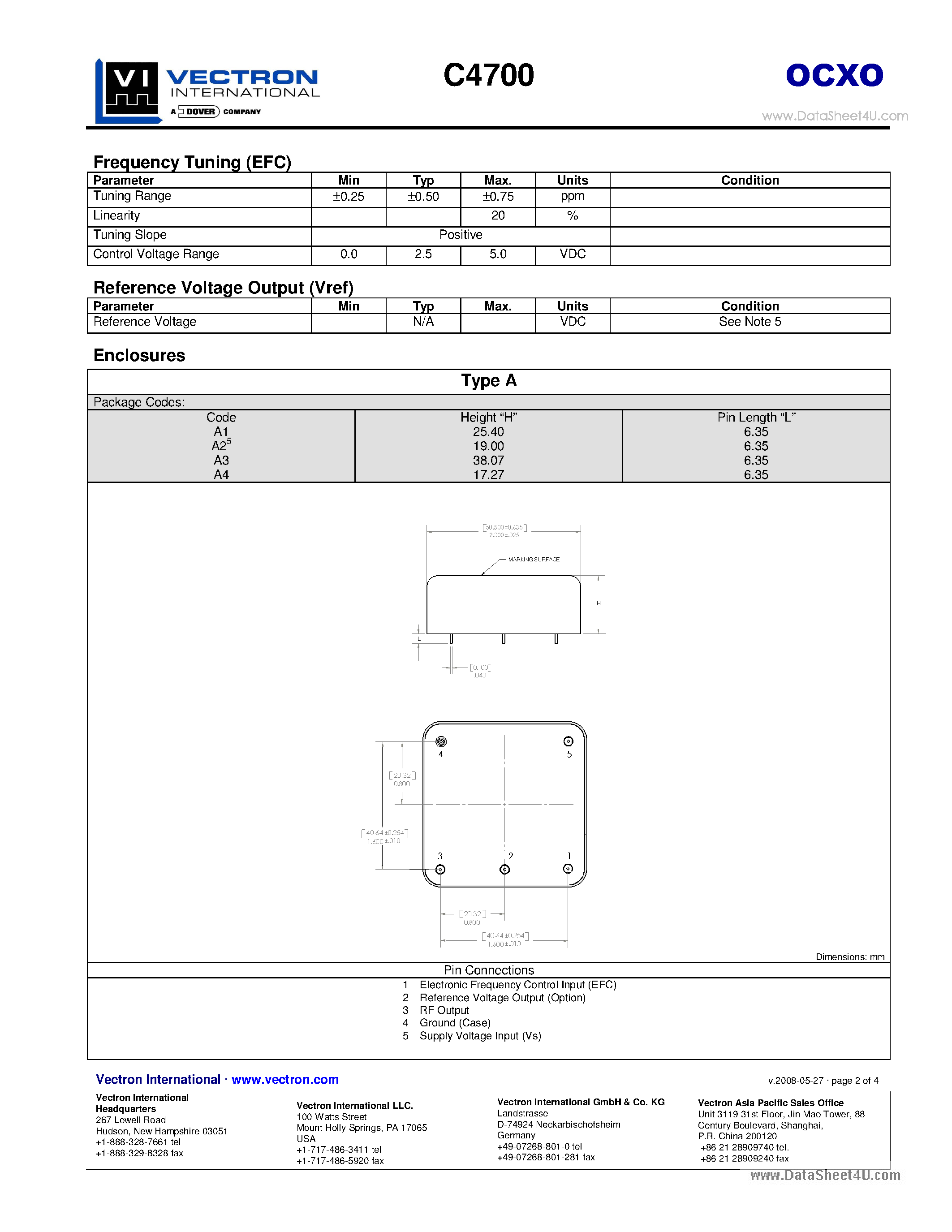 Datasheet C4700 - OCXO Ultra-High Stability Excellent Temperature Stability SC-Cut Crystal Crystal page 2
