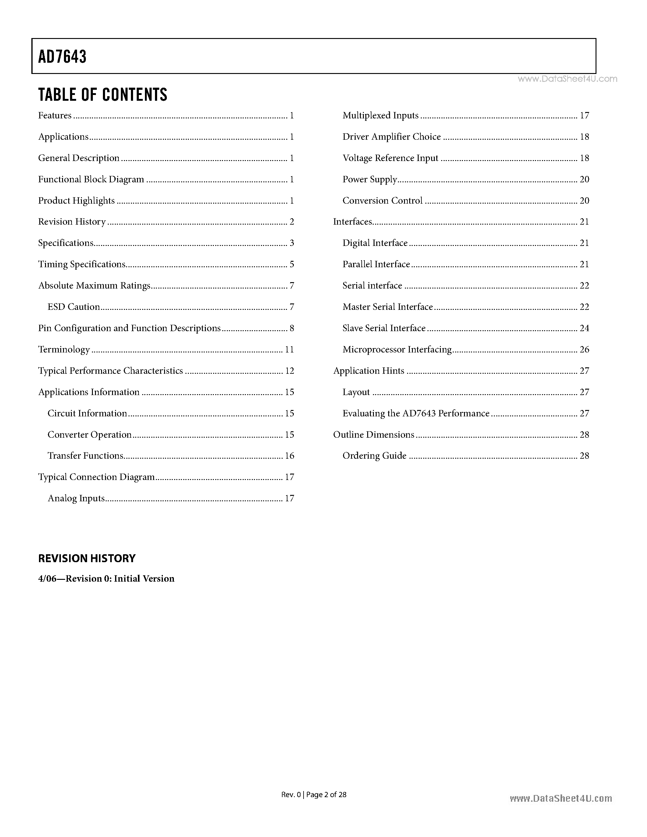 Datasheet AD7643 - 1.25 MSPS PulSAR ADC page 2