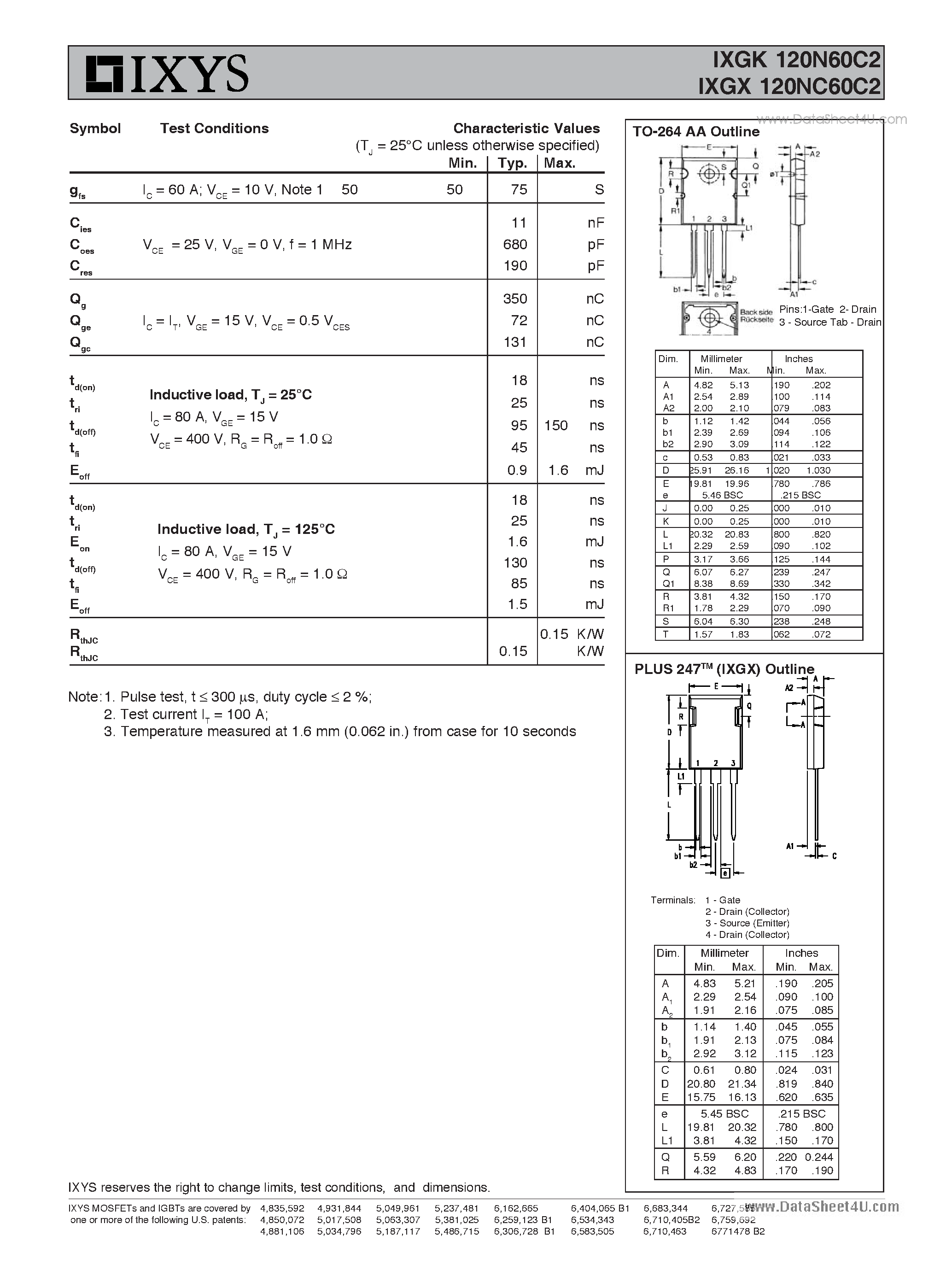 Datasheet IXGK120N60C2 page 2 Datasheet IXGK120N60C2 - HiPerFAST IGBT Lightspeed 2 Series page 2