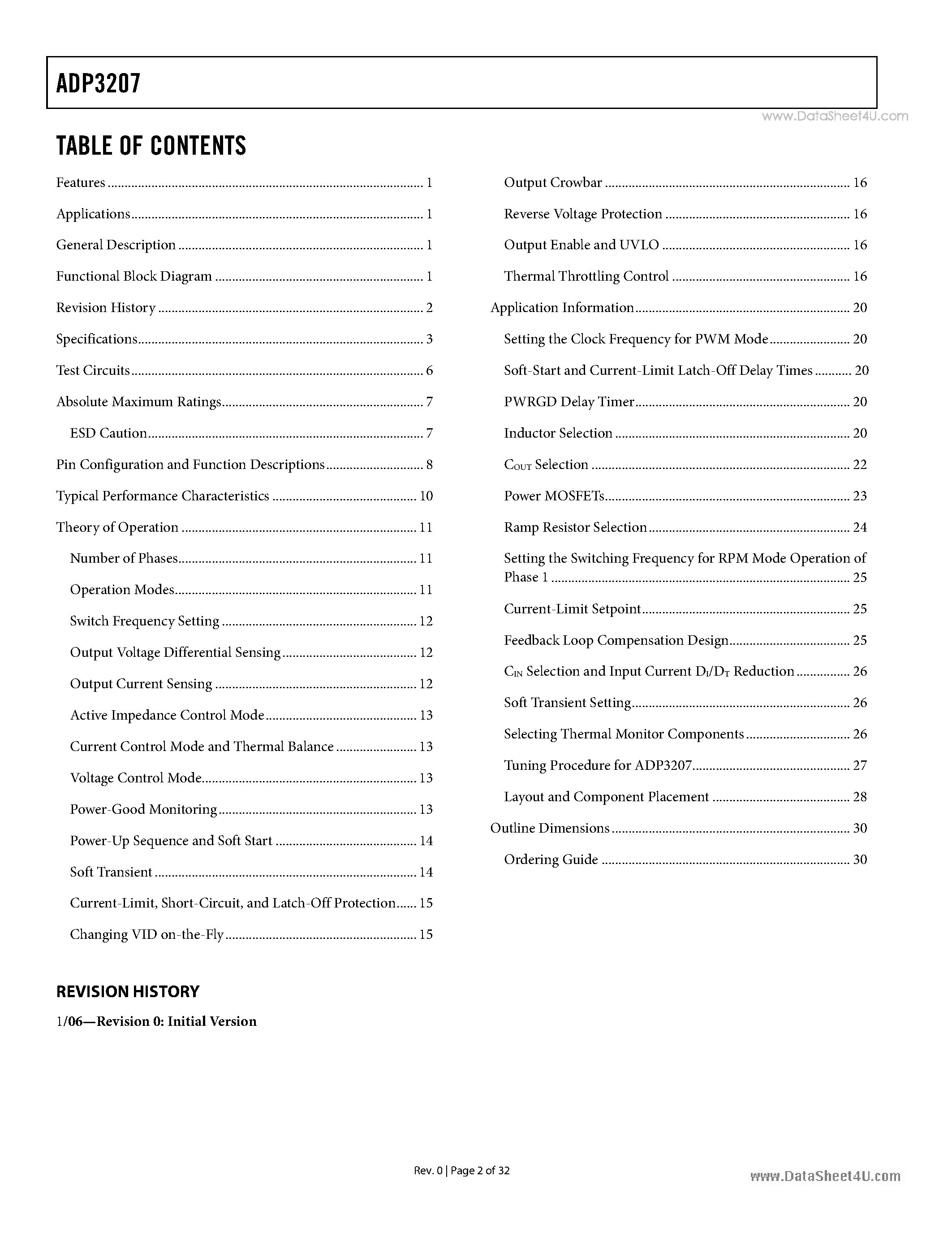 Datasheet ADP3207 - 7-Bit Programmable Multiphase Mobile CPU Synchronous Buck Controller page 2
