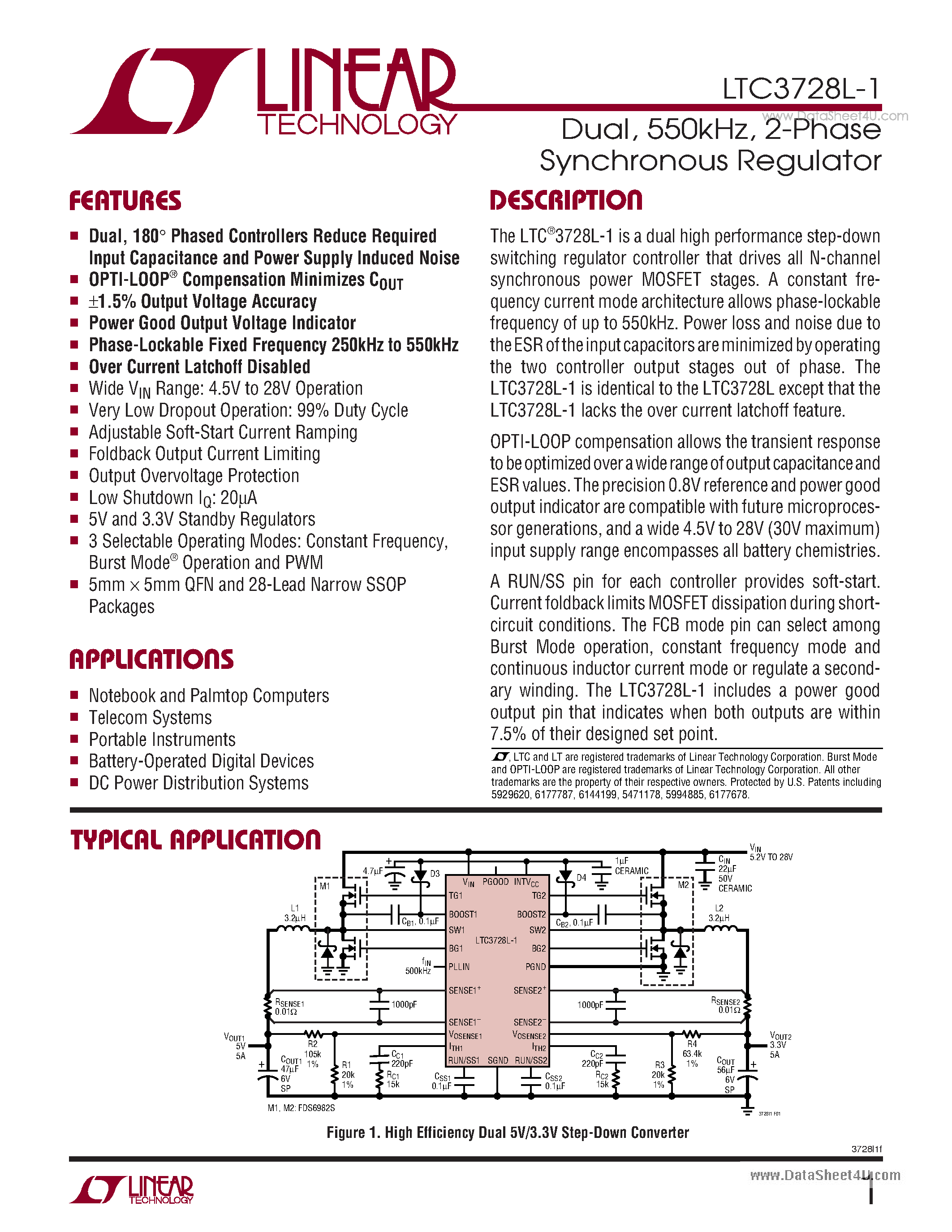 Даташит LTC3728L-1 - 2-Phase Synchronous Regulator страница 1