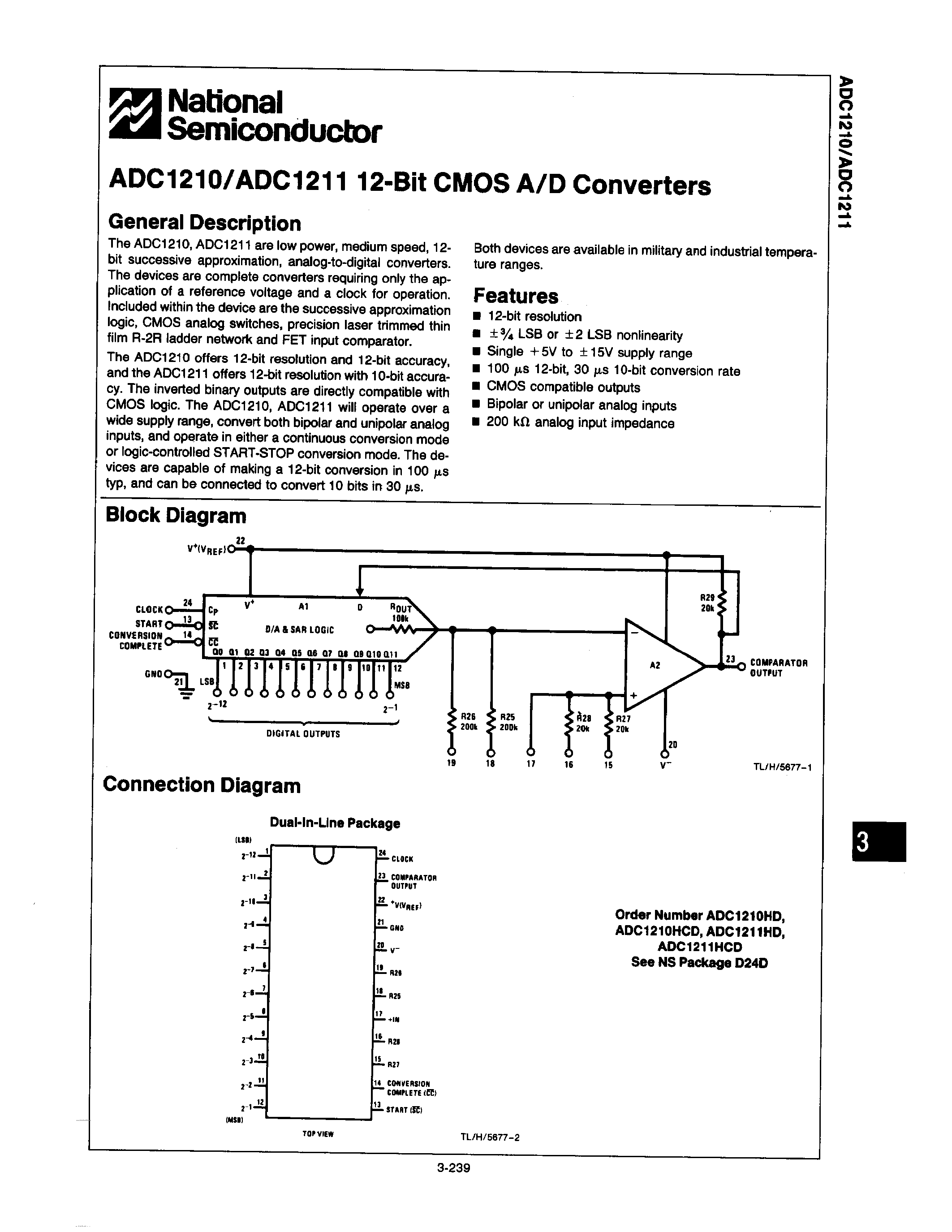 Даташит на микросхему ADC1210 страница 1 Даташит ADC1210 - (ADC1210 / ADC1211) 12-Bit CMOS A/D Converters страница 1