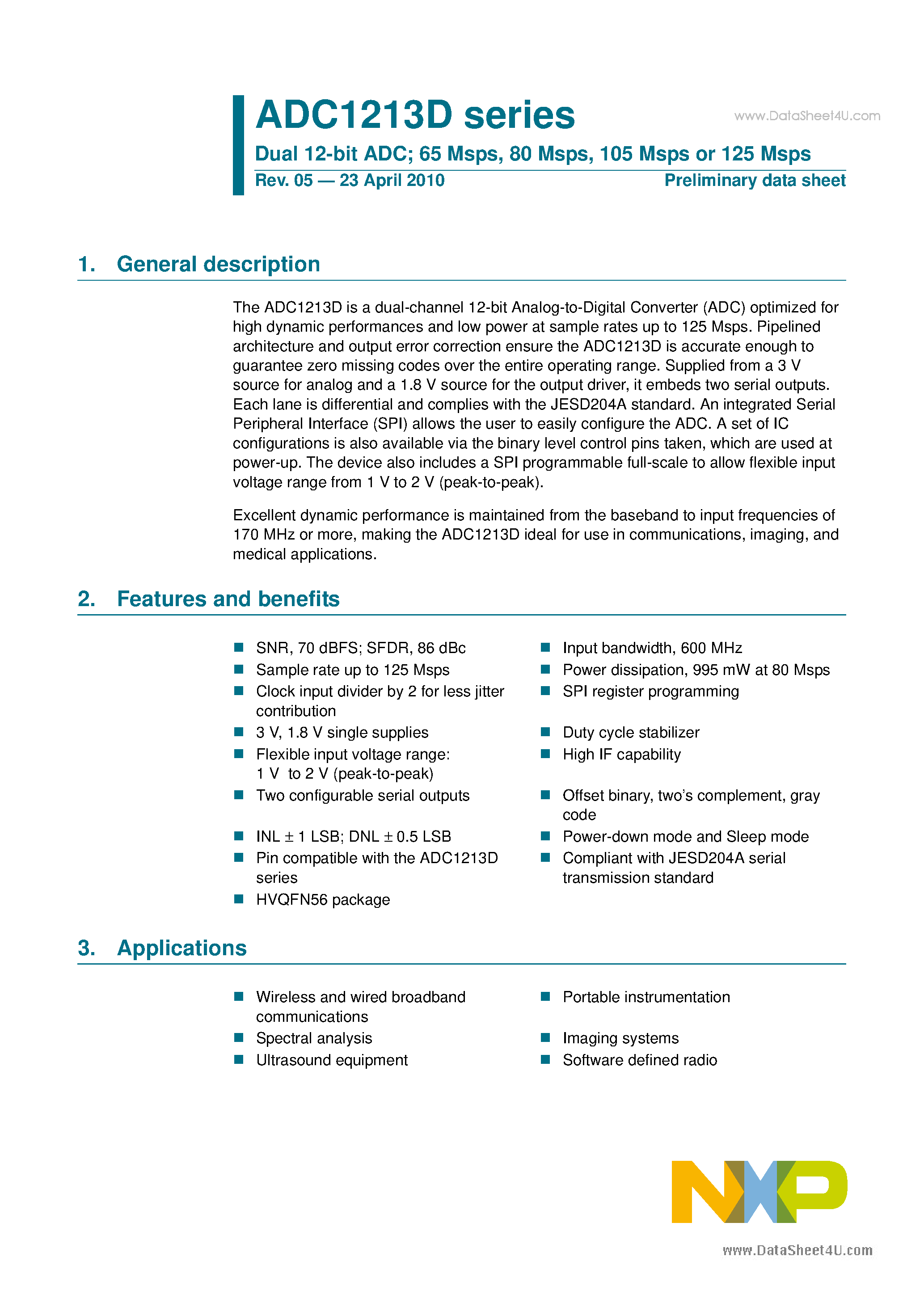 Datasheet ADC1213D - Dual 12-bit ADC page 1