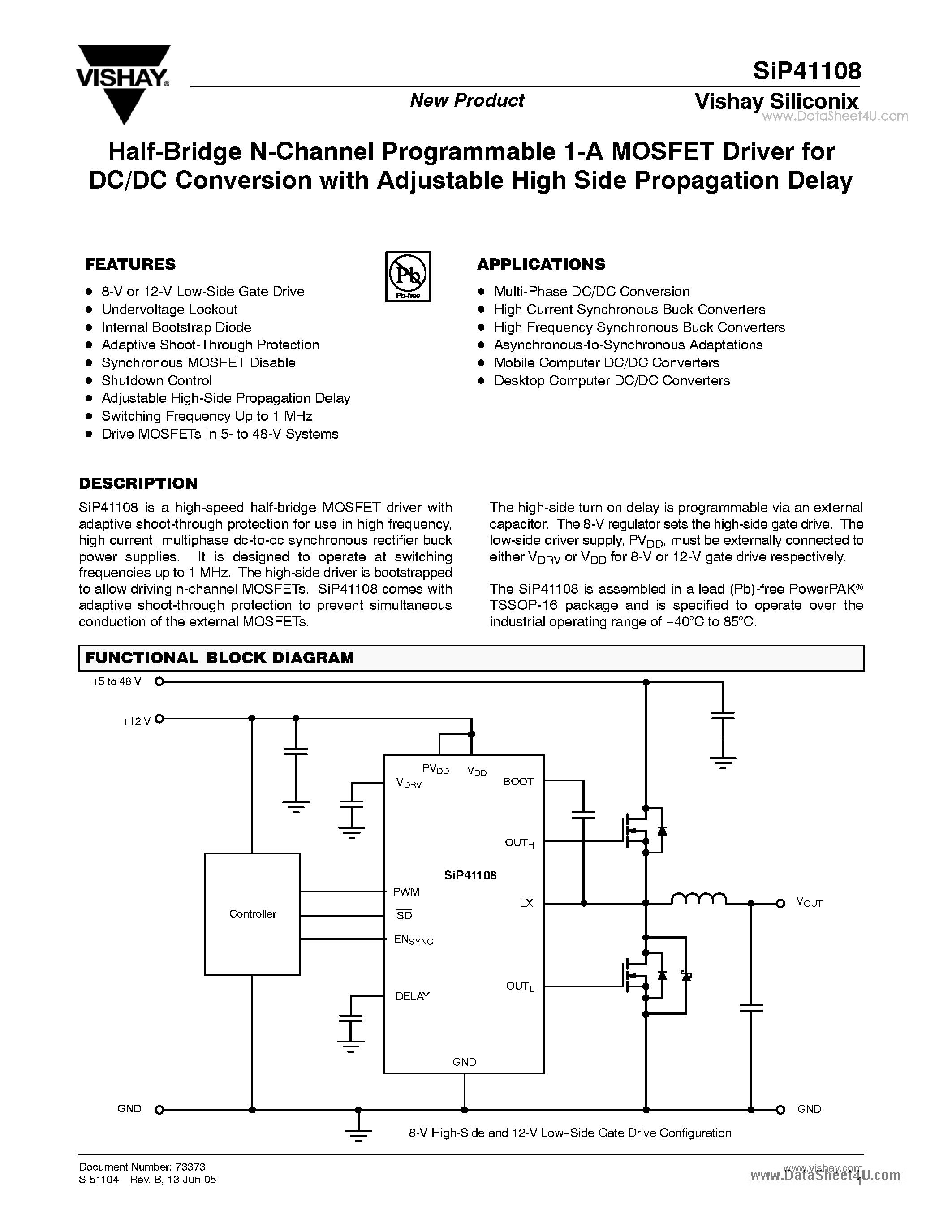 Datasheet SiP41108 - Half-Bridge N-Channel Programmable 1-A MOSFET Driver page 1