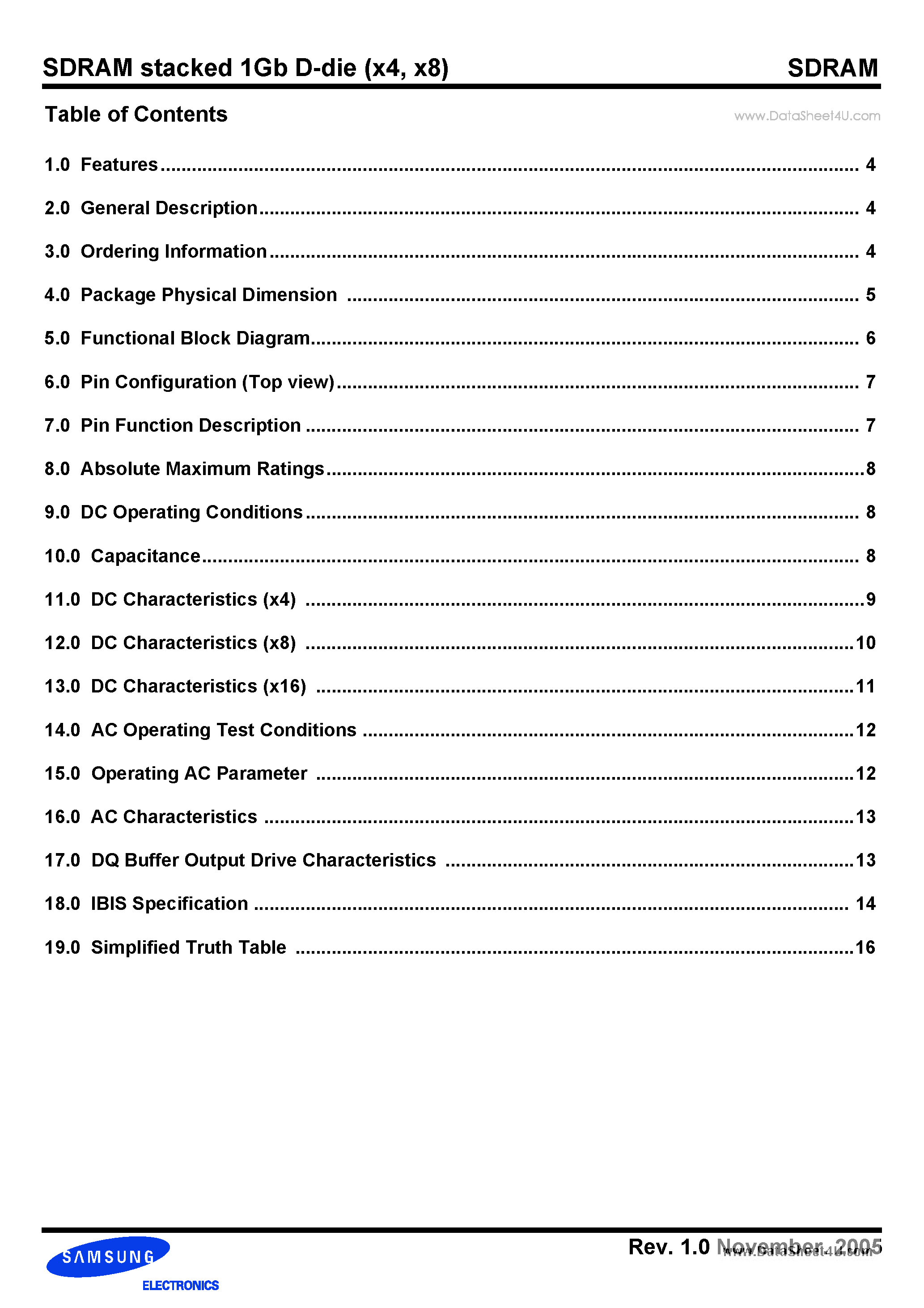 Даташит K4S1G0632D - SDRAM stacked 1Gb D-die страница 2