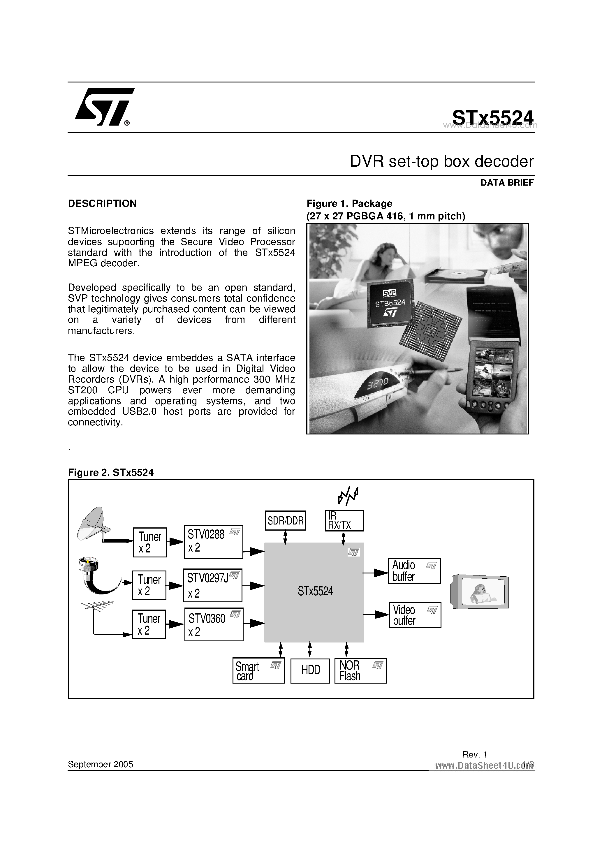 Datasheet STx5524 page 1 Datasheet STx5524 - DVR set-top box decoder page 1