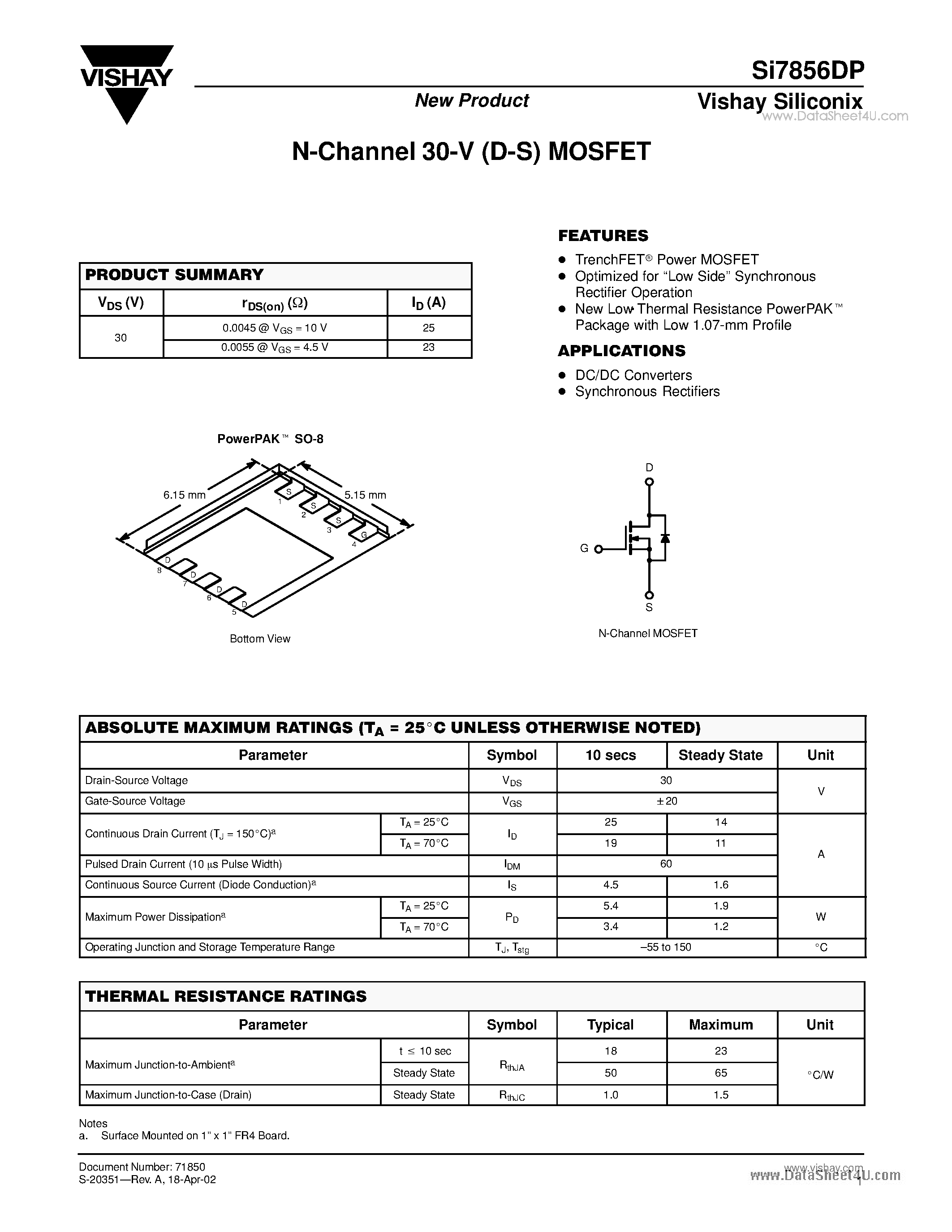 Даташит SI7856DP - N-Channel 30-V (D-S) MOSFET страница 1