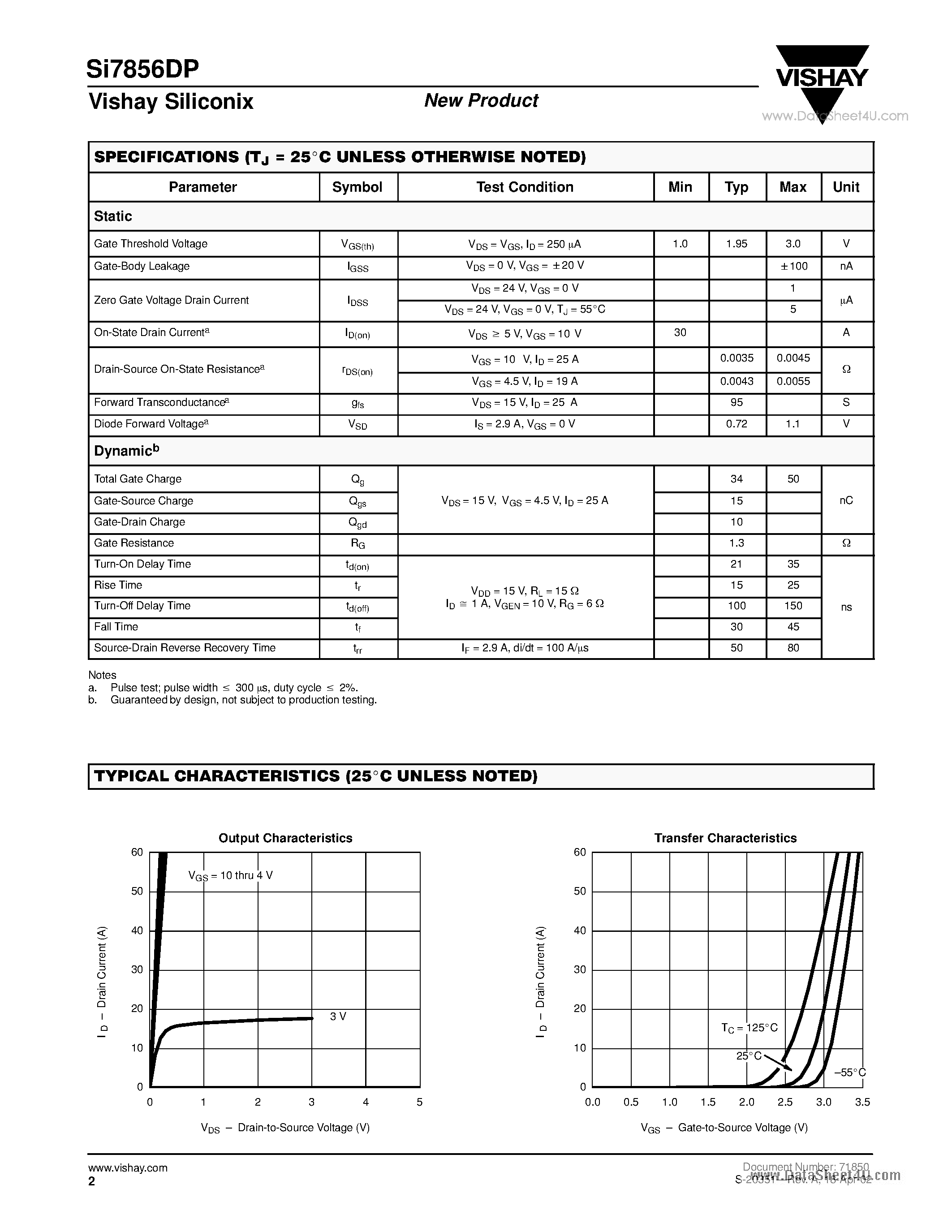 Даташит SI7856DP - N-Channel 30-V (D-S) MOSFET страница 2