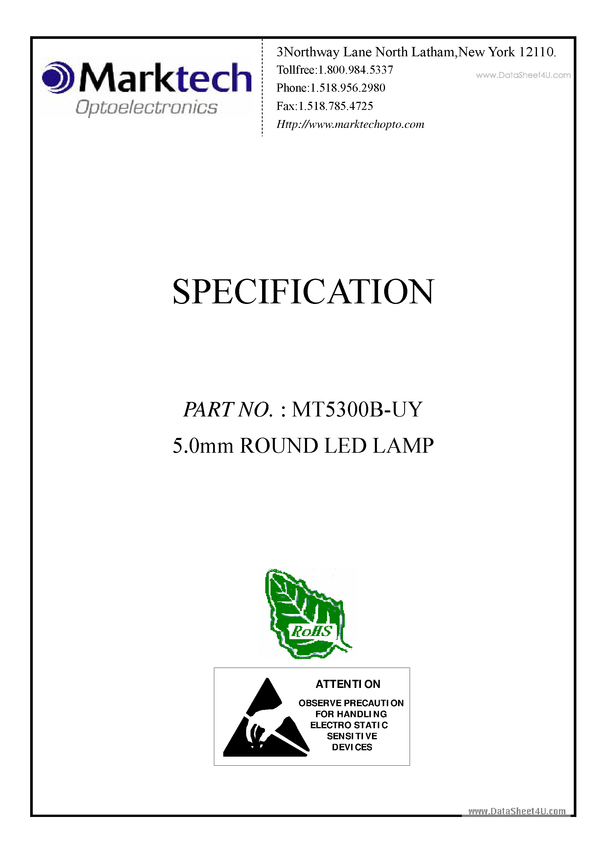 Datasheet MT5300B-UY - 5.0mm ROUND LED LAMP page 1