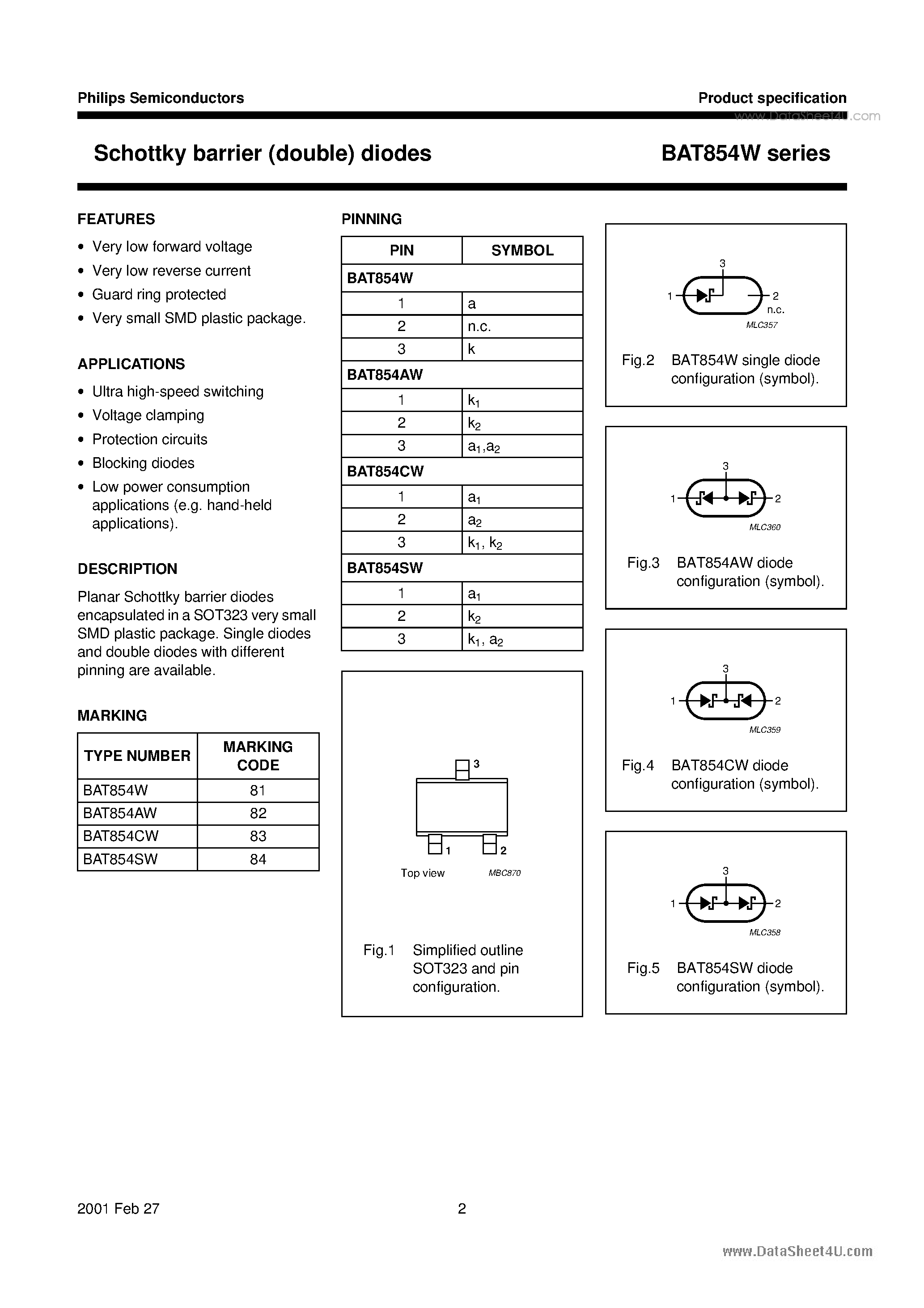 Datasheet BAT854AW - Schottky barrier (double) diodes page 2