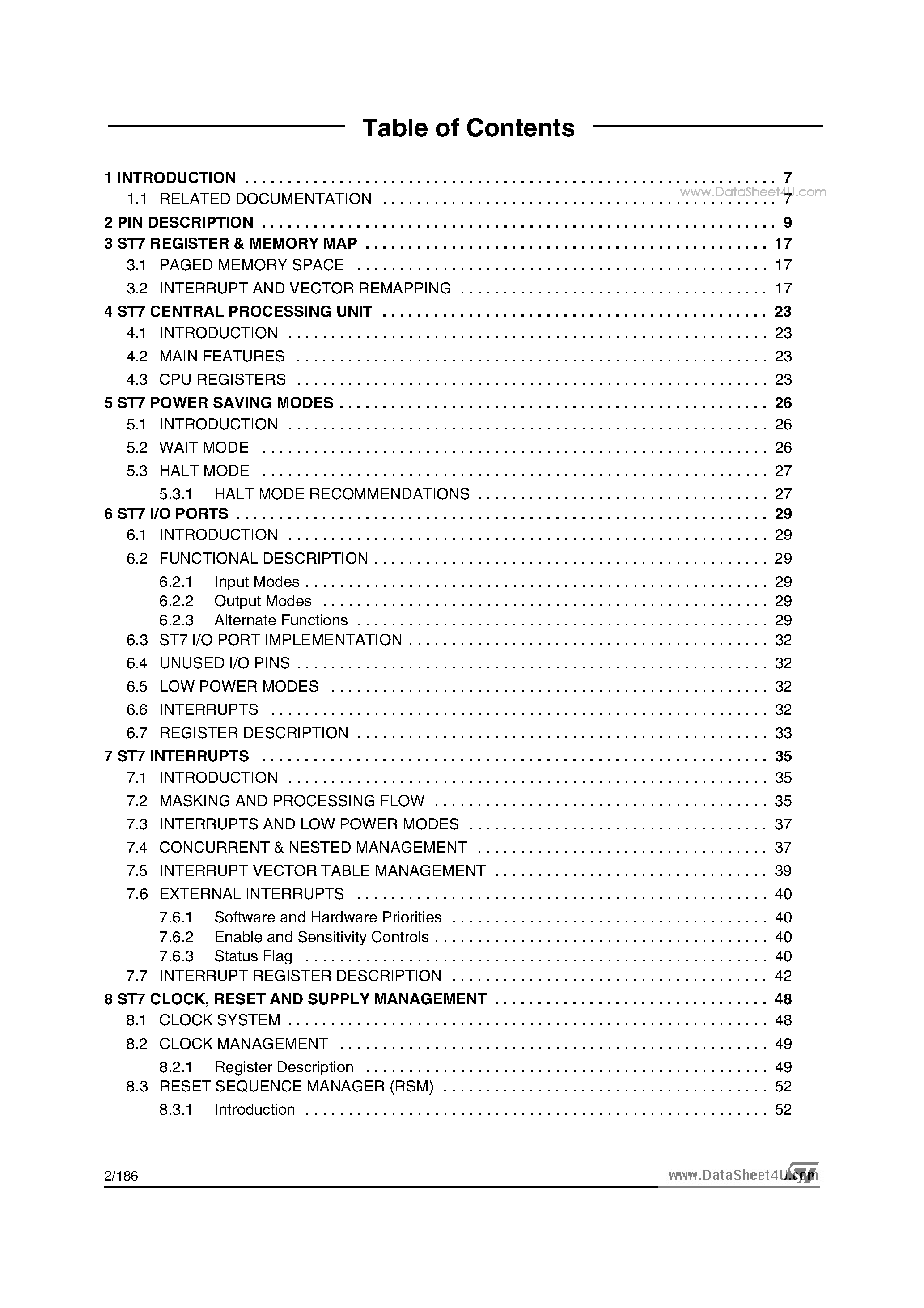 Datasheet ST7267 page 2 Datasheet ST7267 - USB 2.0 HIGH SPEED MASS STORAGE MICROCONTROLLER page 2