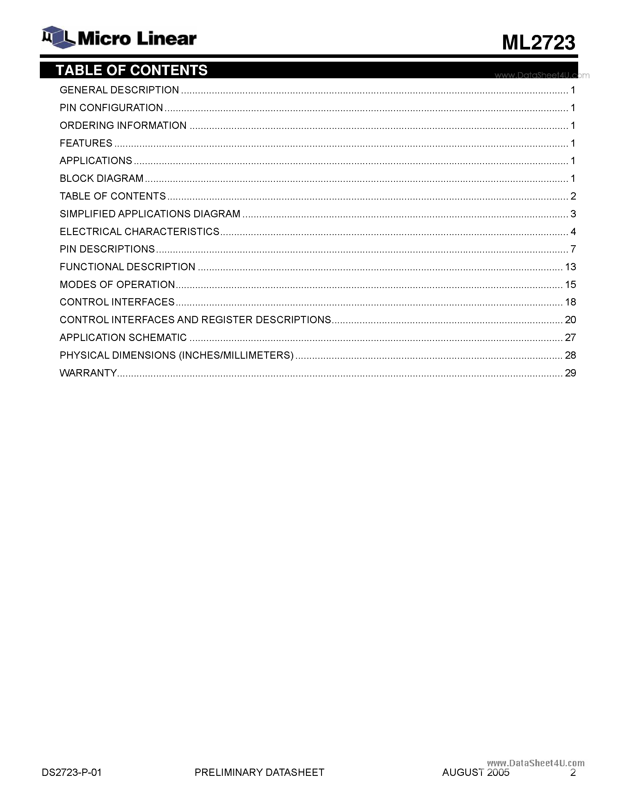 Datasheet ML2723 - 900MHz Low-IF 1.5Mbps FSK Transceiver page 2