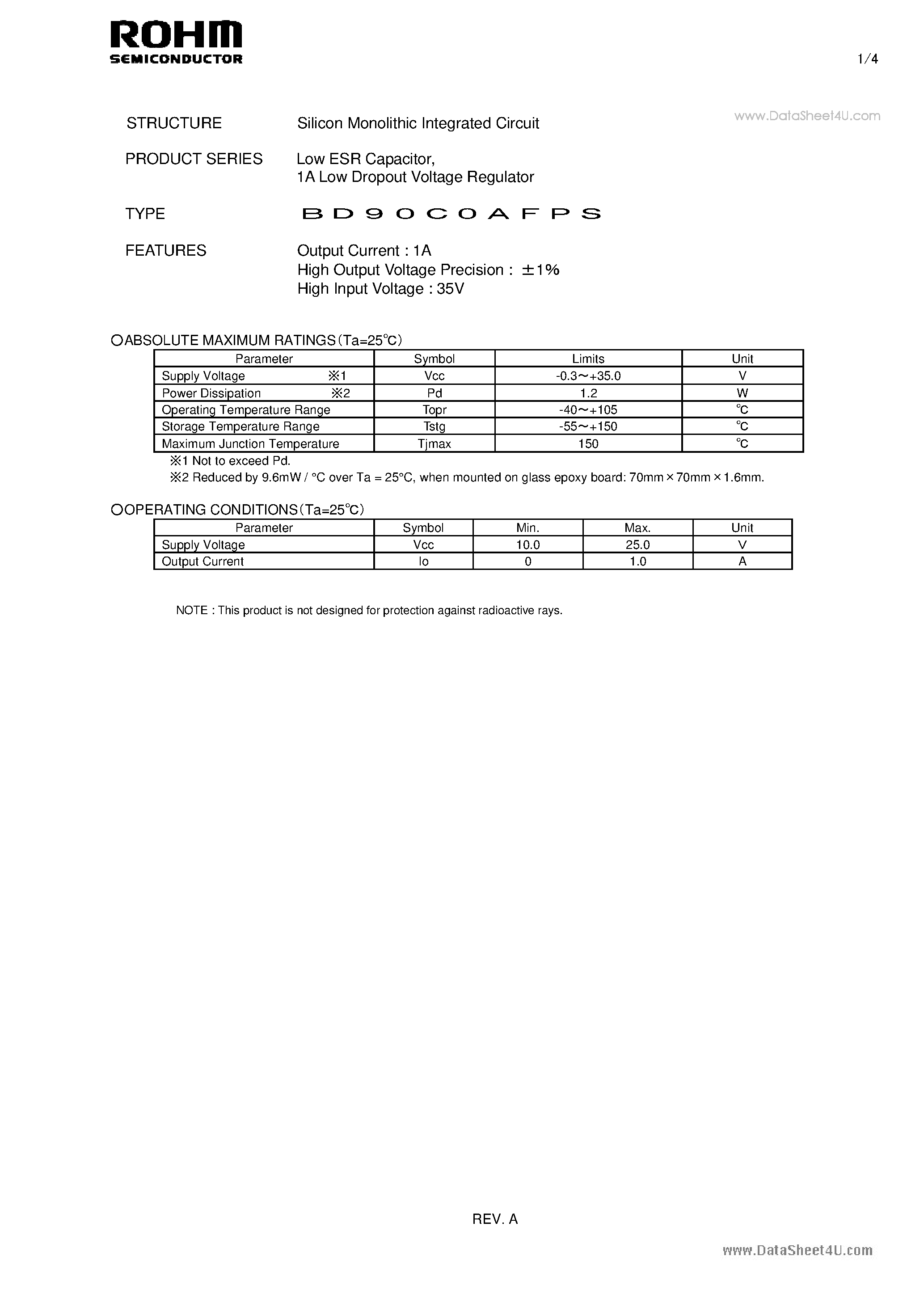 Даташит BD90C0AFPS - Low ESR Capacitor страница 1