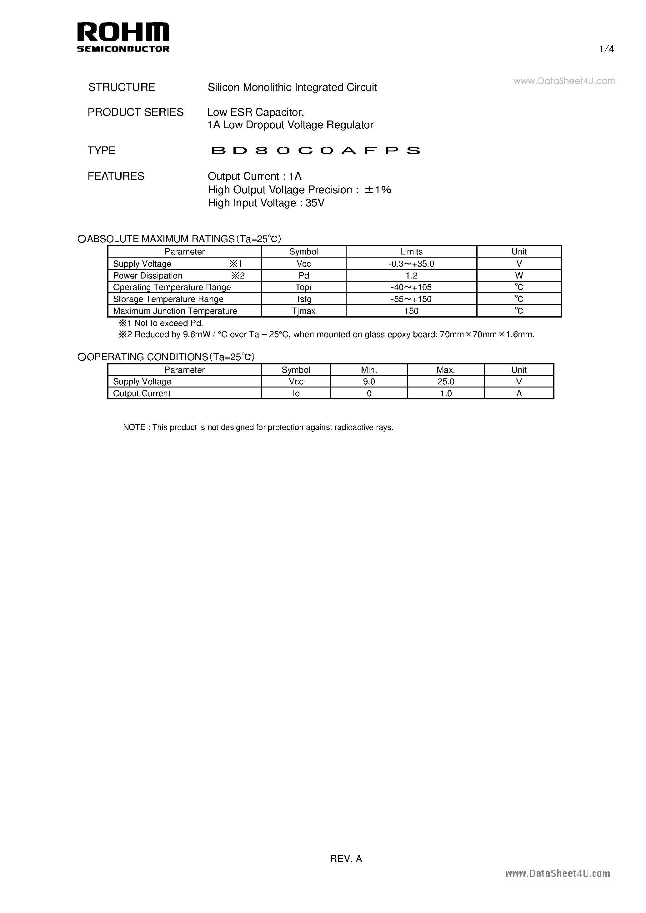 Даташит BD80C0AFPS - Low ESR Capacitor страница 1