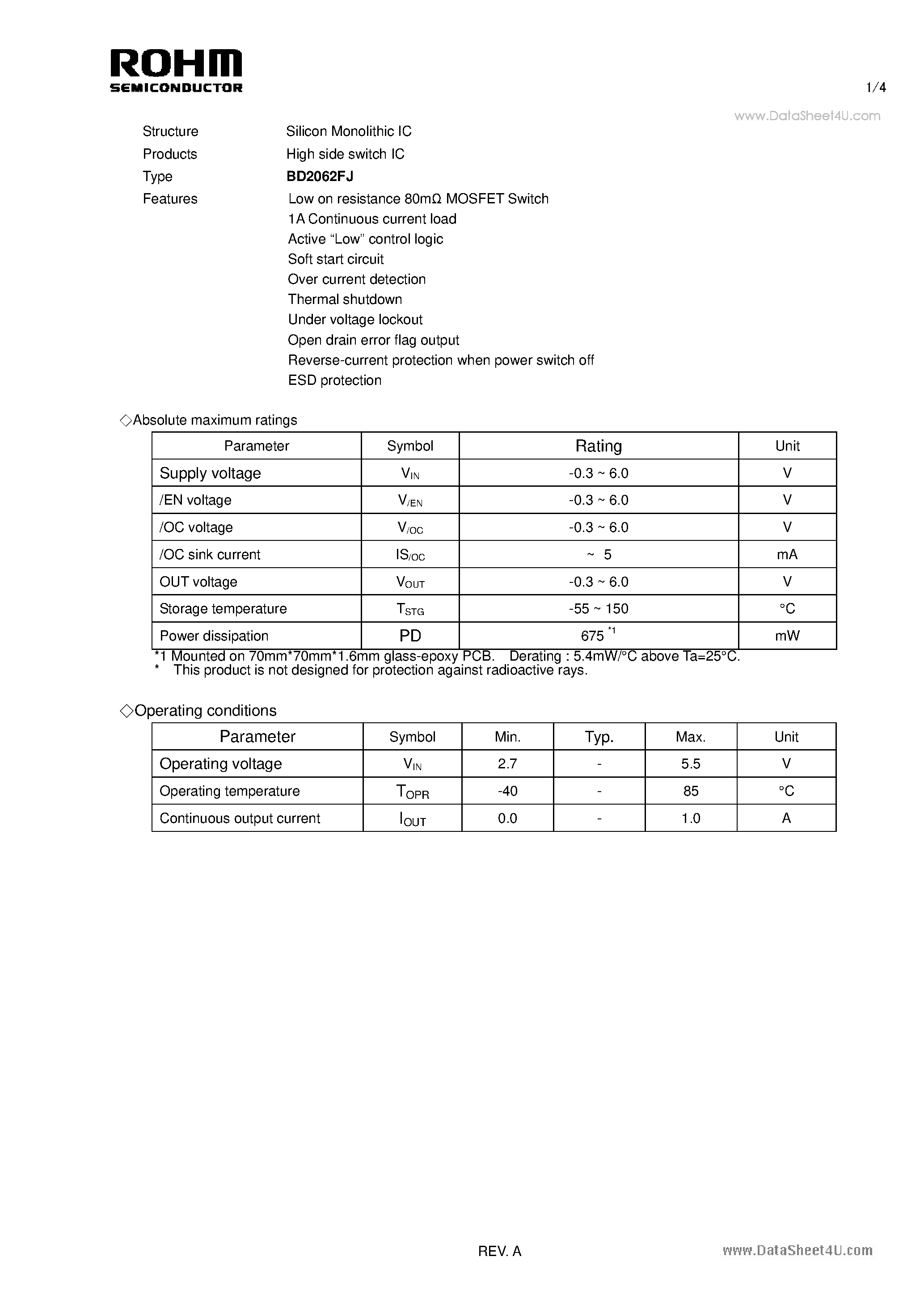 Даташит BD2062FJ - High side switch IC страница 1