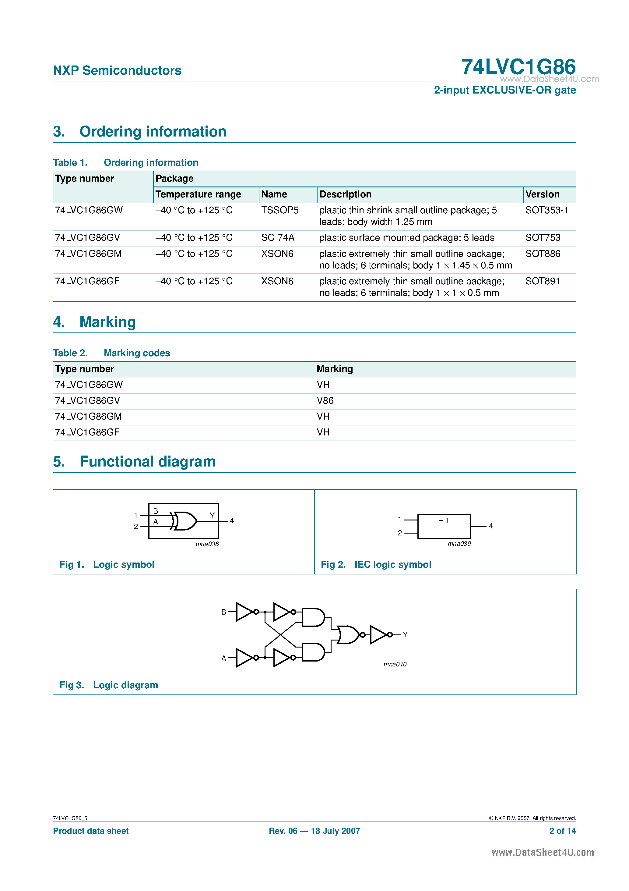 Даташит 74LVC1G86 - 2-input EXCLUSIVE-OR gate страница 2