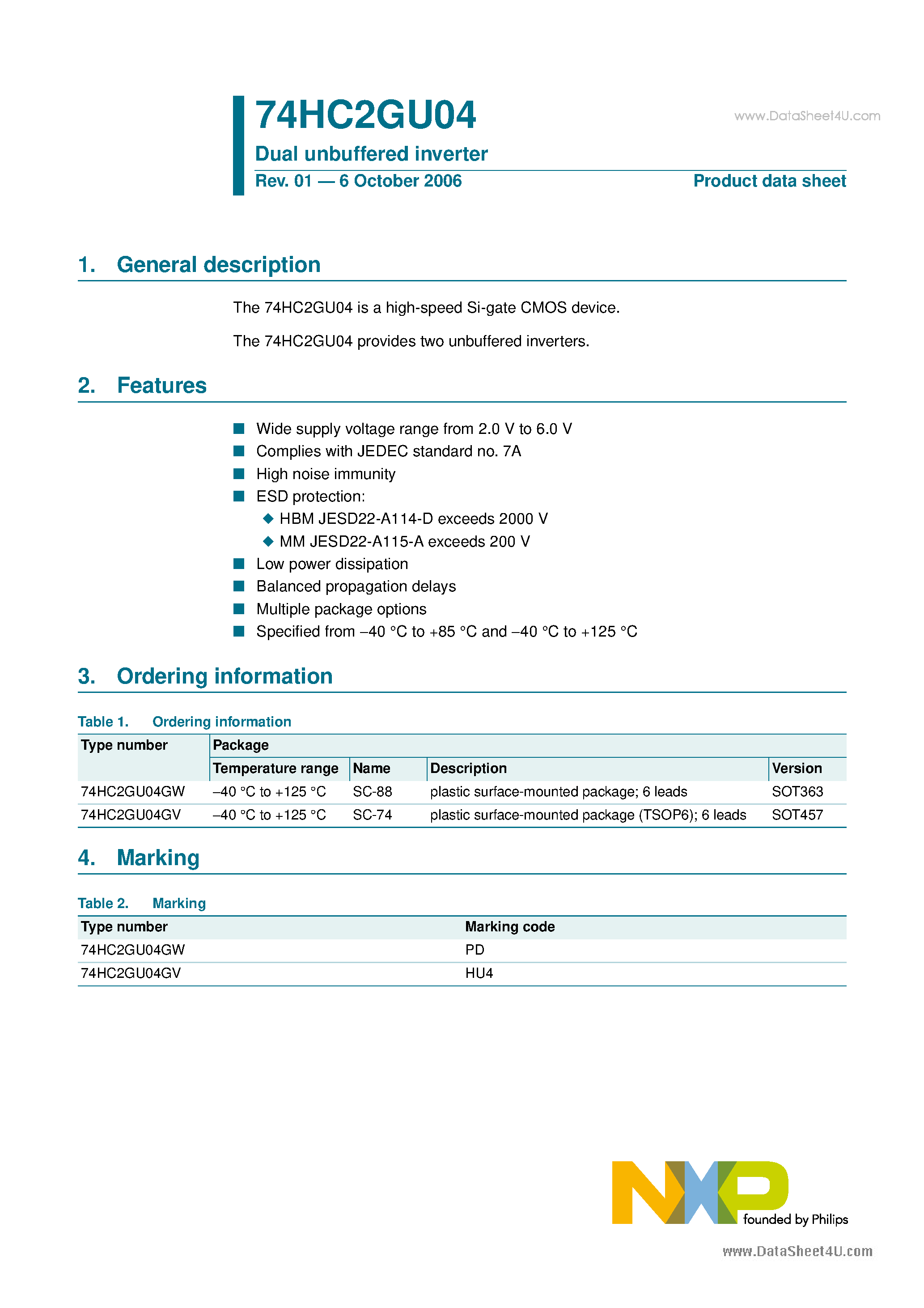 Даташит 74HC2GU04 - Dual unbuffered inverter страница 1