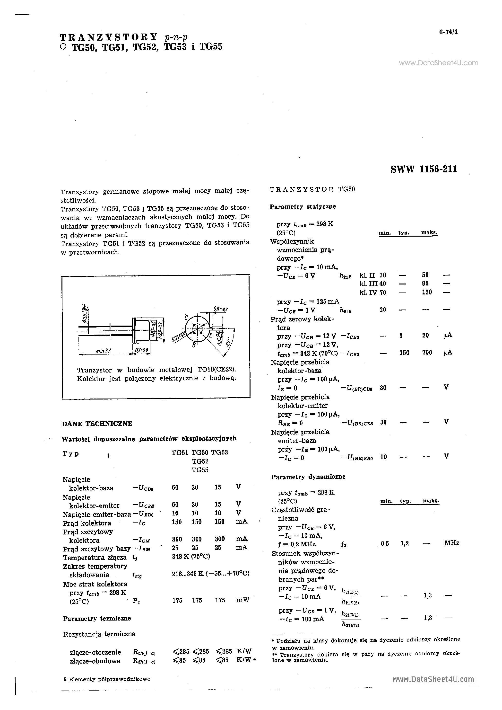 Datasheet TG50 - (TG50 - TG55) TRANZYSTORY P-N-P page 1