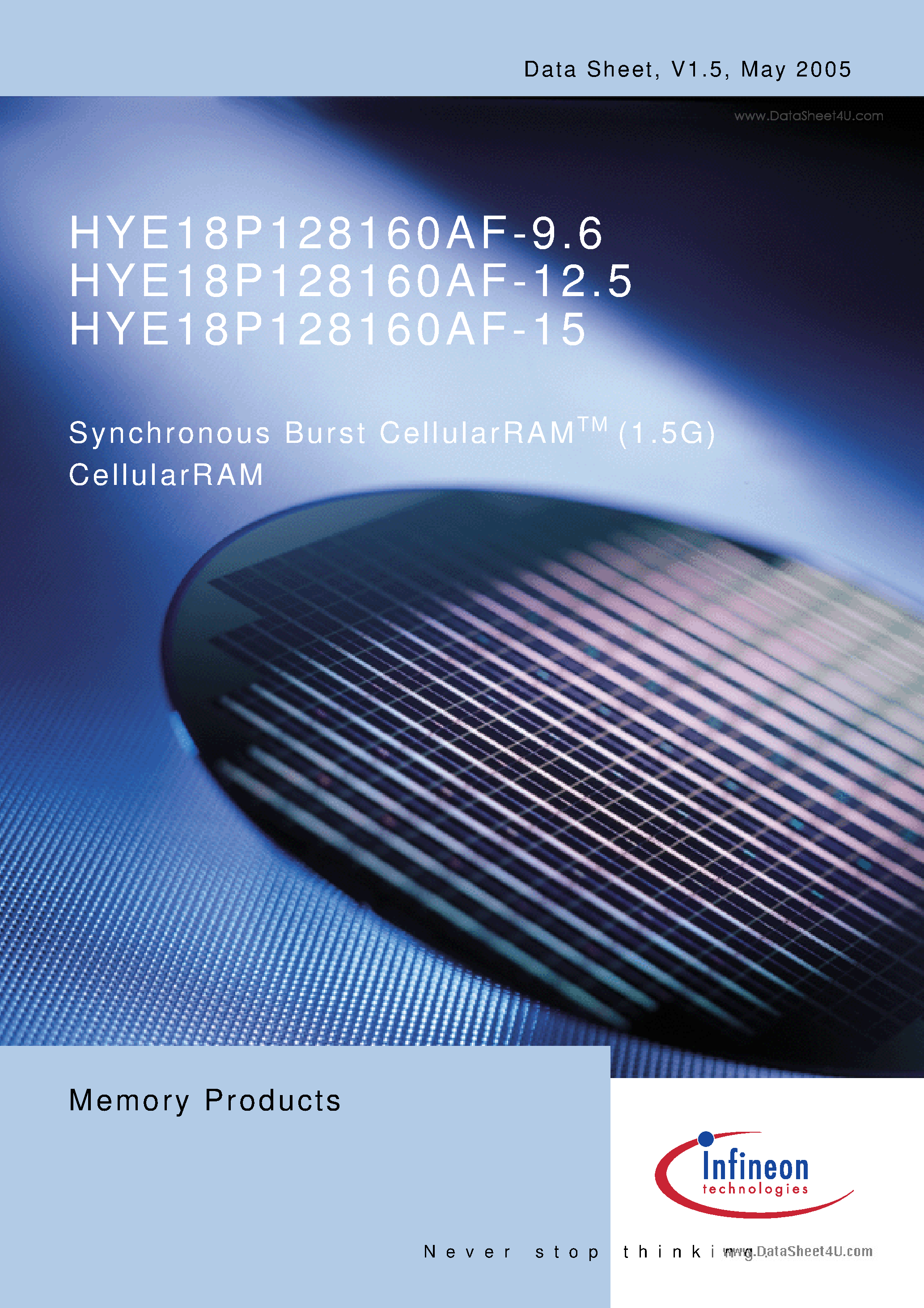Даташит HYE18P128160AF-15 - Synchronous Burst CellularRAM (1.5G) CellularRAM страница 1