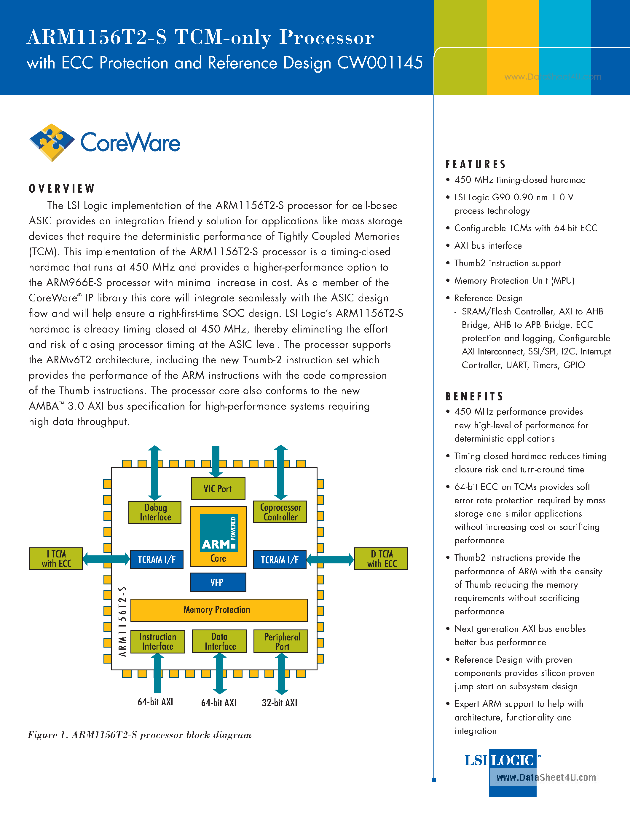 Datasheet ARM1156T2-S - TCM-only Processor page 1