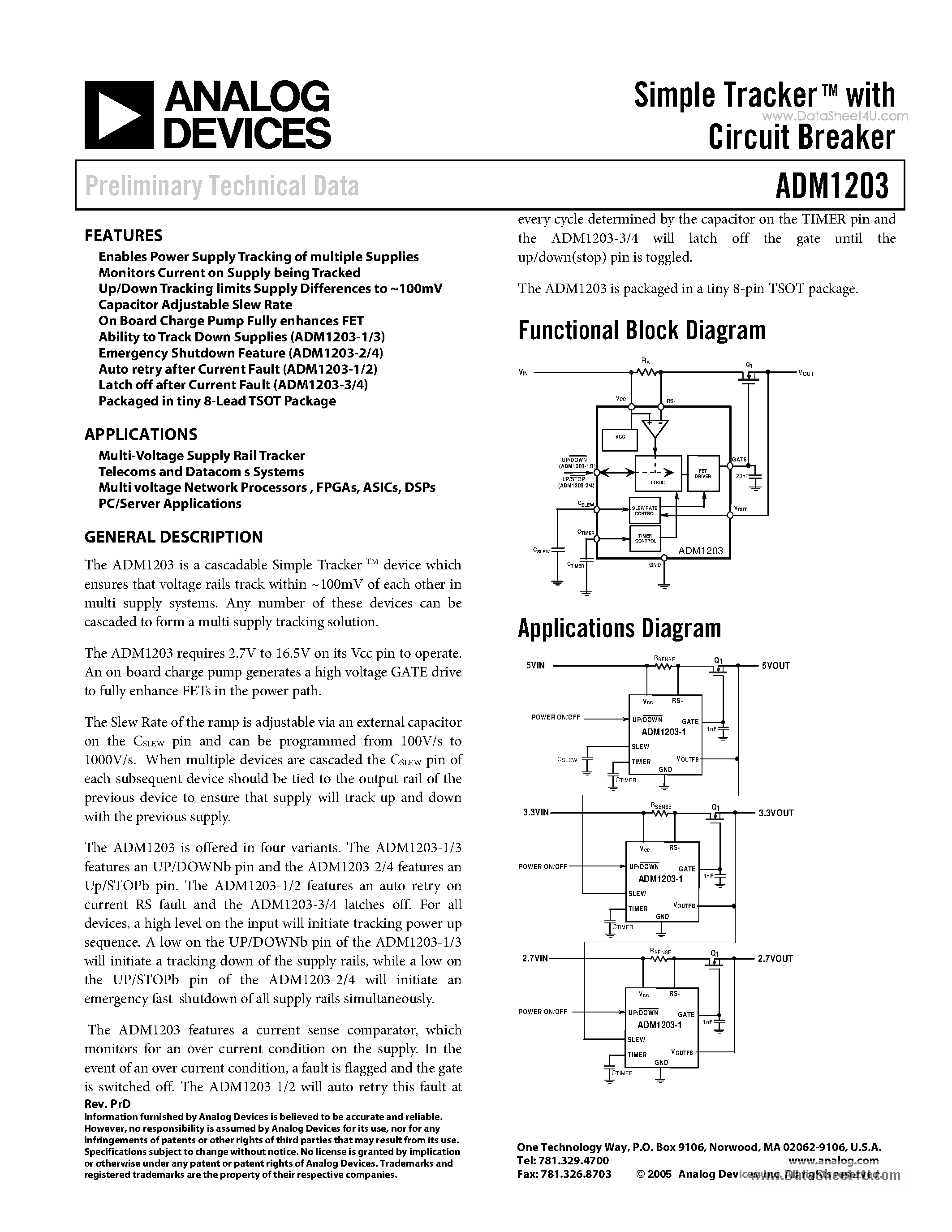 Datasheet ADM1203 page 1 Datasheet ADM1203 - Simple Tracker page 1