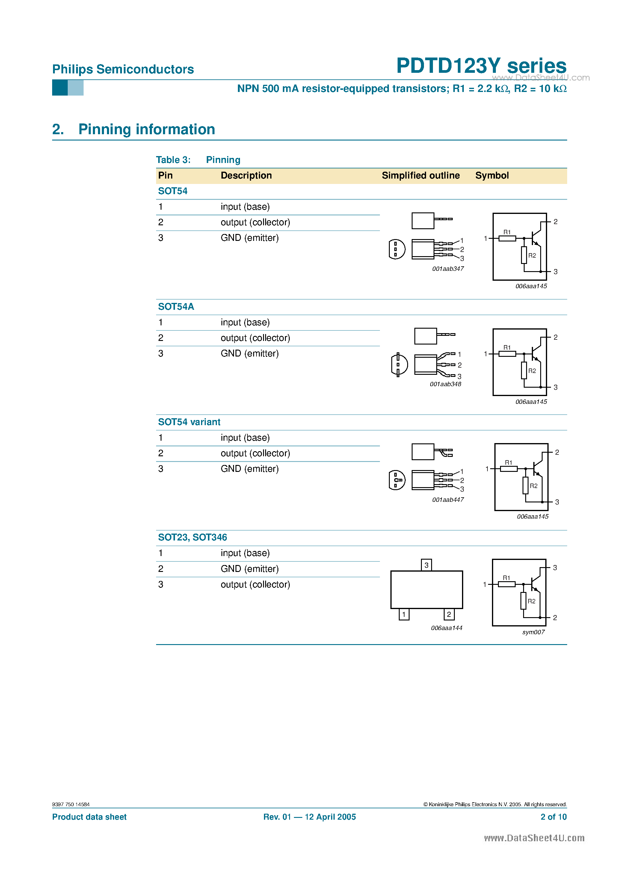 Datasheet PDTD123YK - 50V resistor-equipped transistors page 2