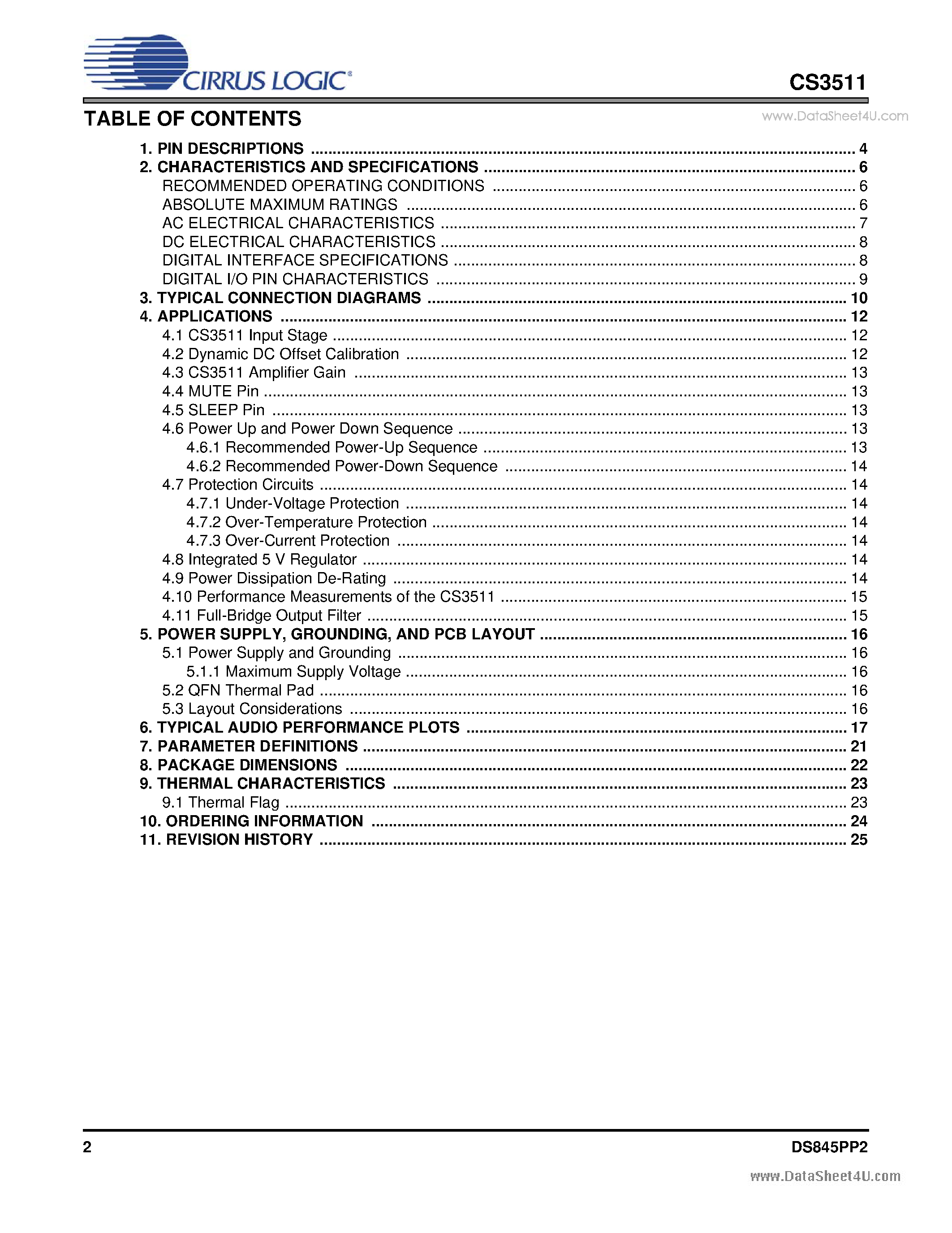 Datasheet CRD3511 - Stereo 10 W High-efficiency Class-D Audio Power Amplifier page 2