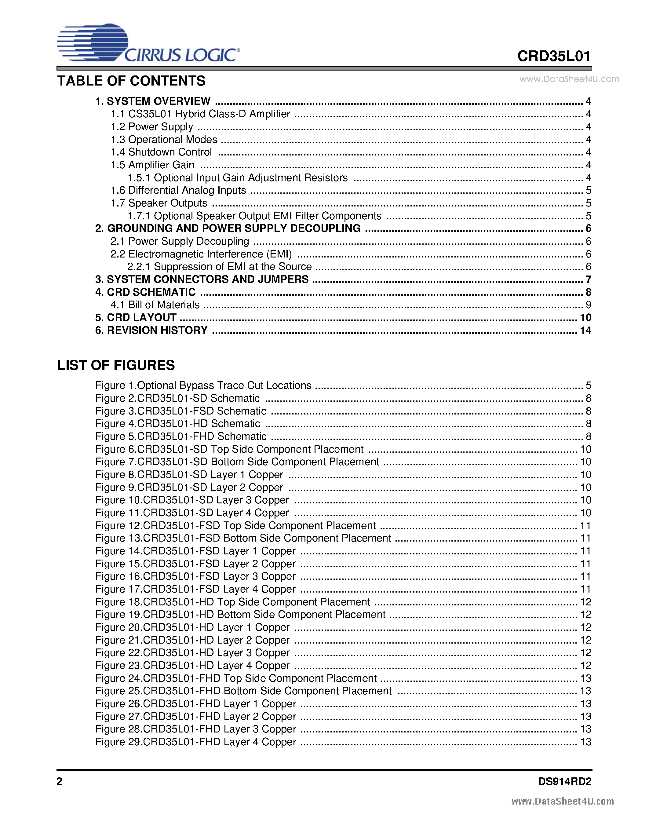 Datasheet CRD35L01 page 2 Datasheet CRD35L01 - 1 x 1.7 W CS35L01 Amplifier Reference Design Kit page 2