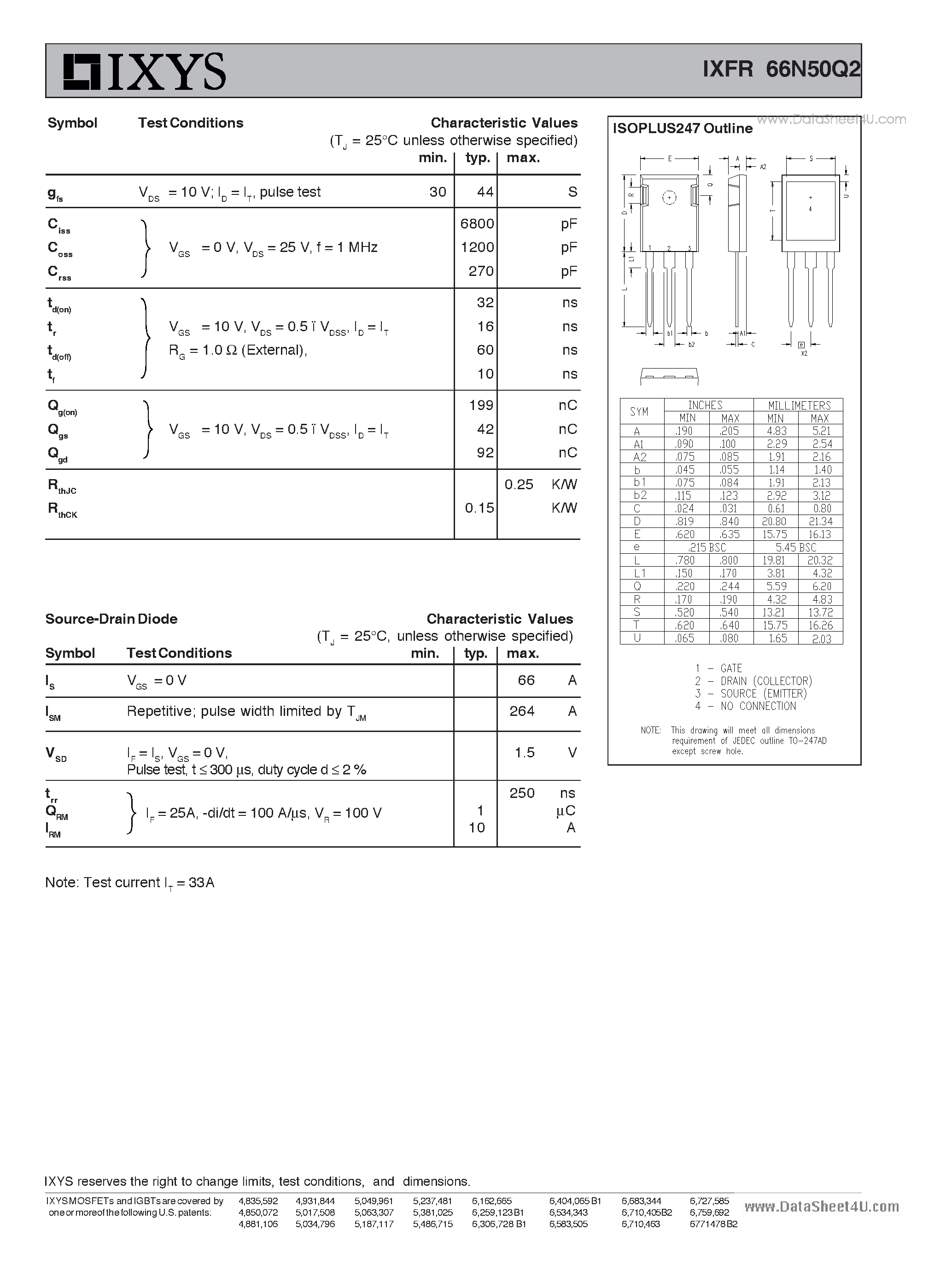 Datasheet IXFR66N50Q2 page 2 Datasheet IXFR66N50Q2 - HiPerFET Power MOSFETs Q-Class page 2