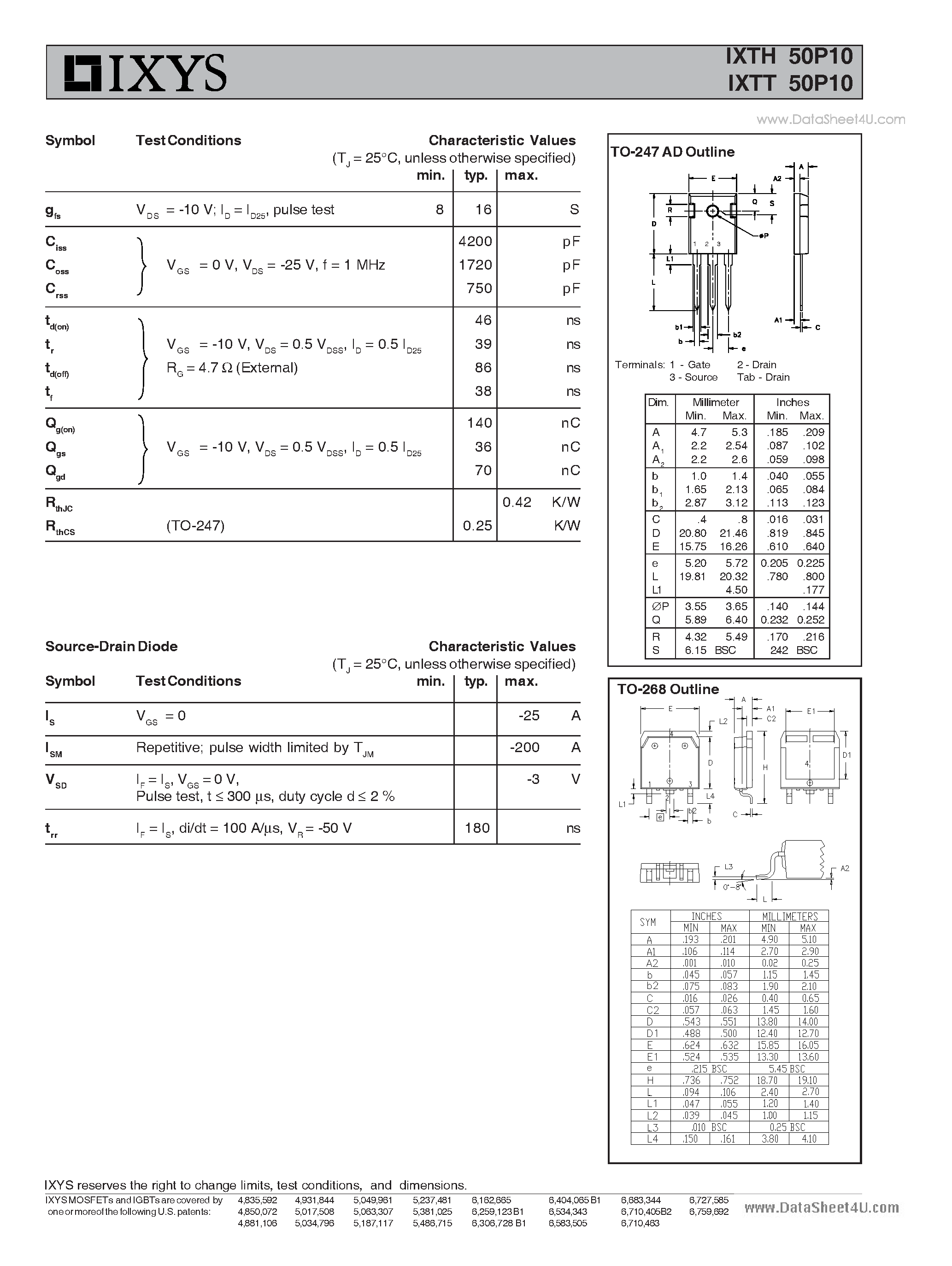 Даташит на микросхему IXTH50P10 страница 2 Даташит IXTH50P10 - Standard Power MOSFET страница 2