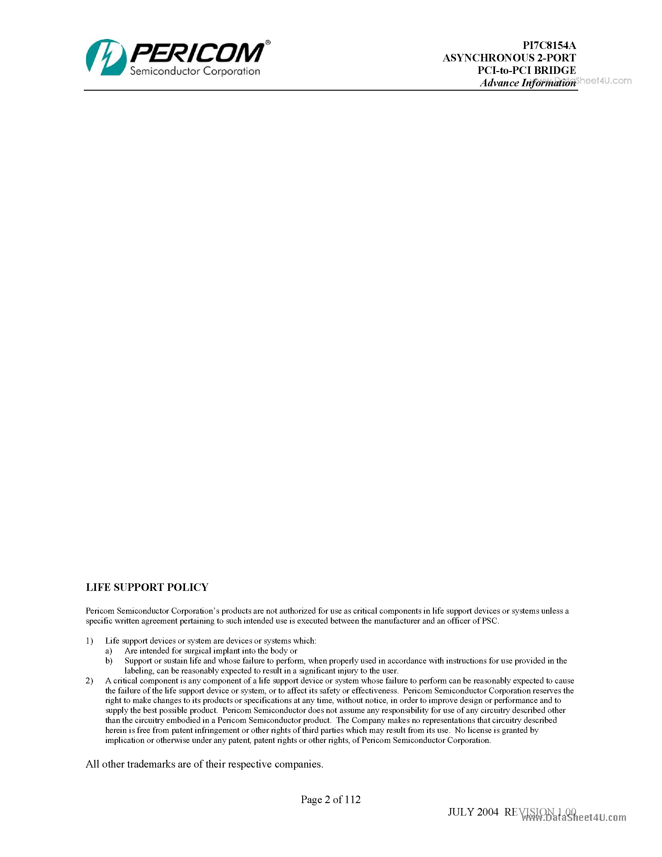 Datasheet PI7C8154A - 2-Port PCI-to-PCI Bridge page 2