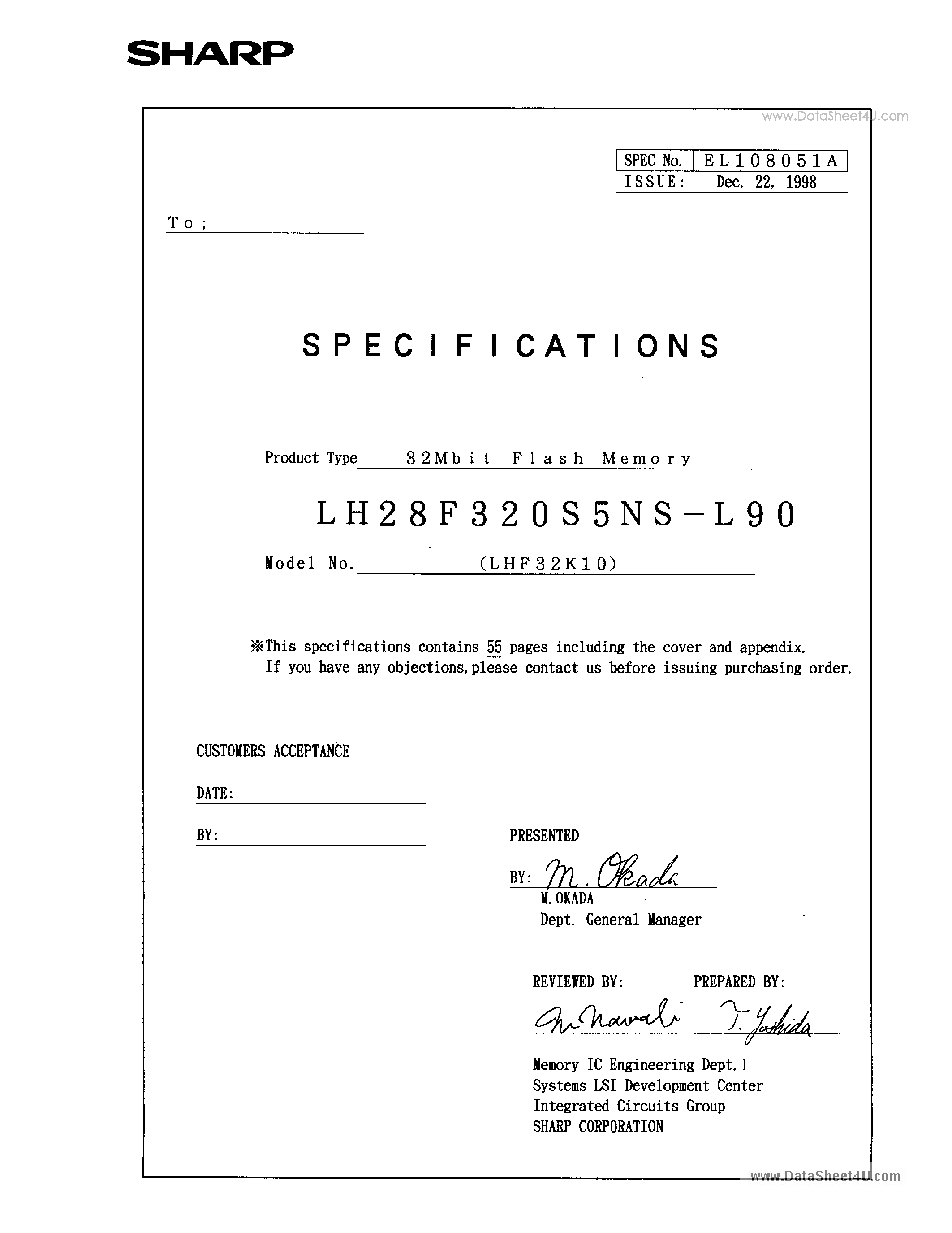 Datasheet LH28F320S5NS-L90 - Flash Memory 32M (4MB x 8 / 2M x 16) page 2