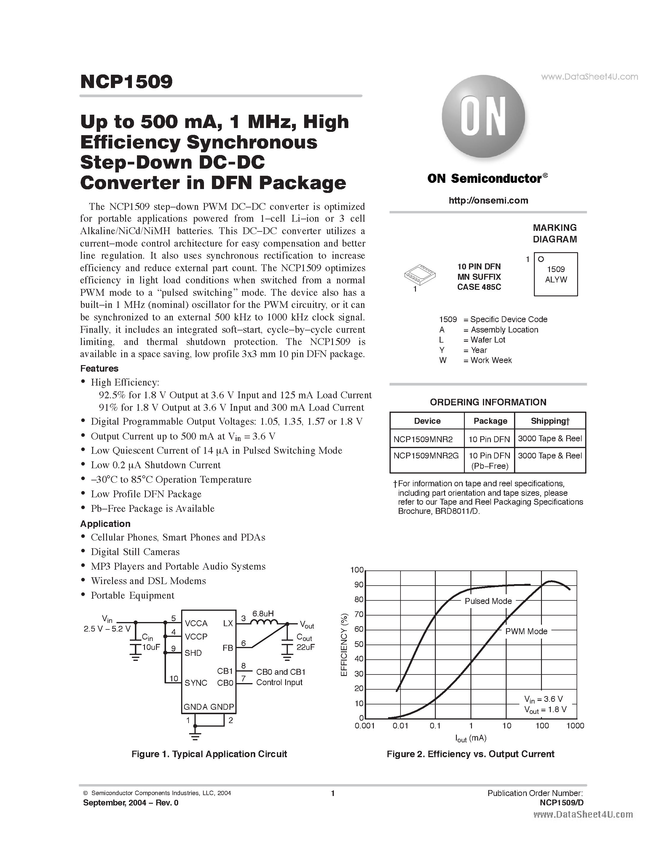Datasheet NCP1509 - High Efficiency Synchronous Step-Down DC-DC Converter page 1
