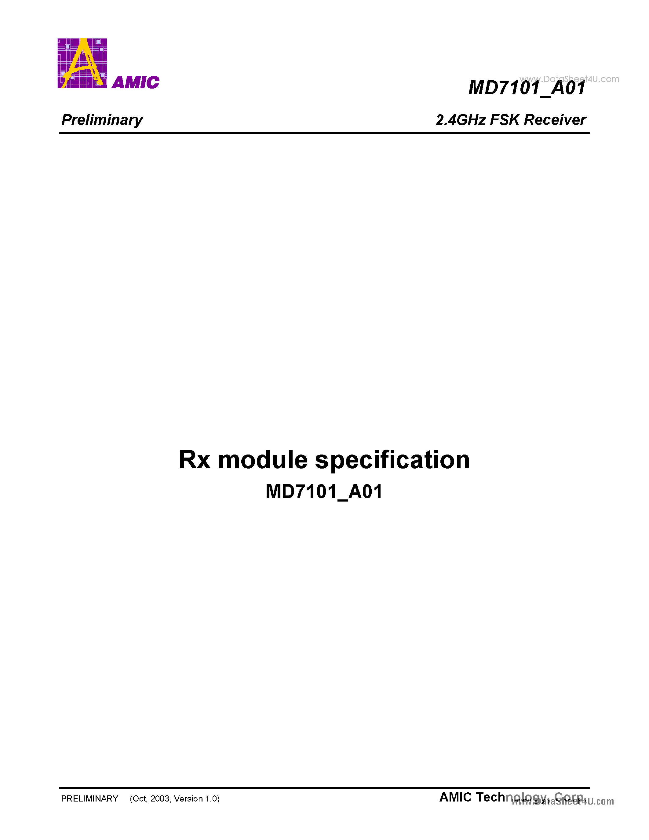 Datasheet MD7101_A01 - 2.4GHz FSK Receiver page 1