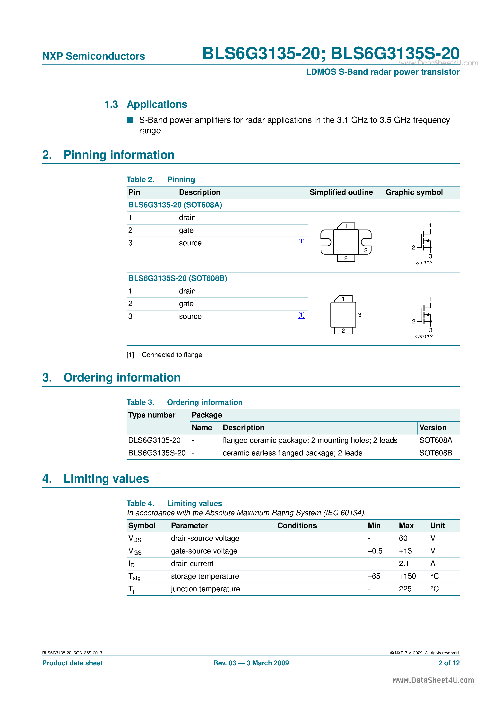 Datasheet BLS6G3135-20 - LDMOS S-Band radar power transistor page 2