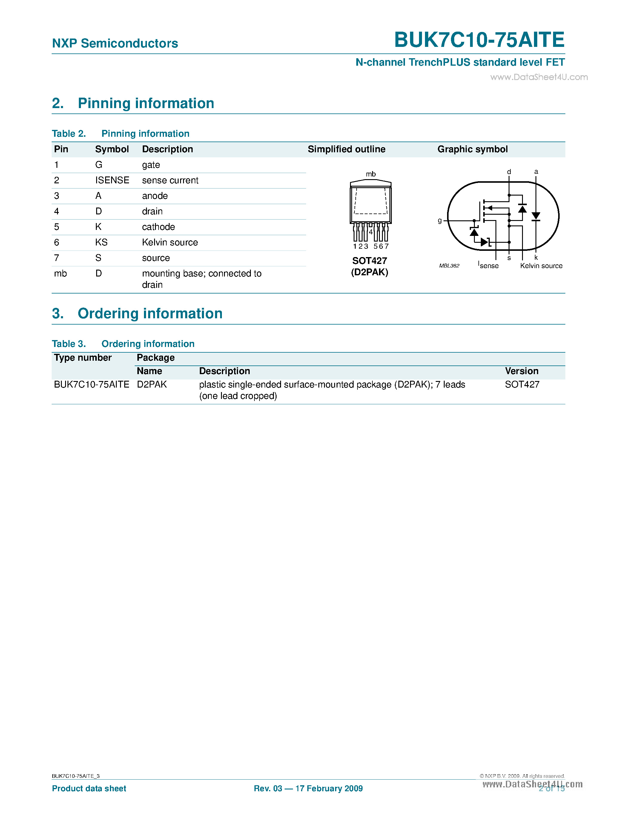 Datasheet BUK7C10-75AITE - N-channel TrenchPLUS standard level FET page 2