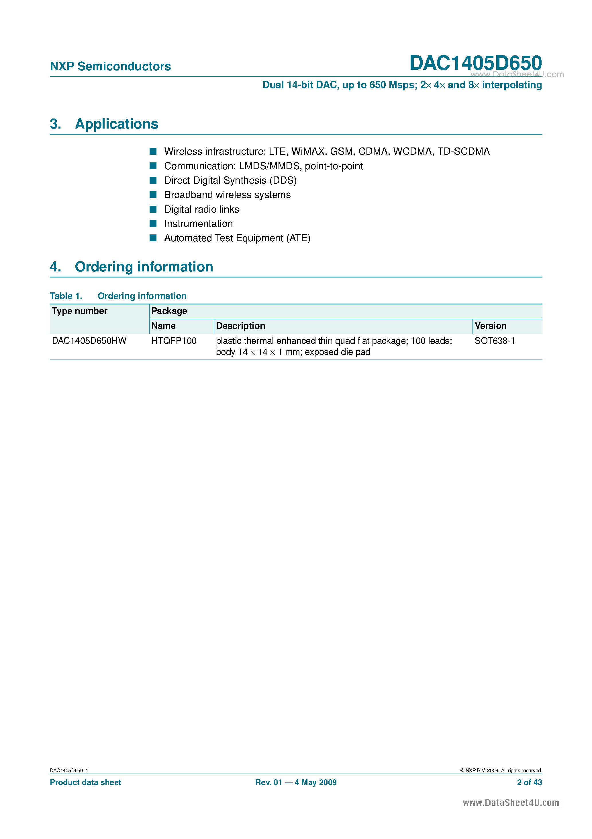 Datasheet DAC1405D650 - Dual 14-bit DAC page 2