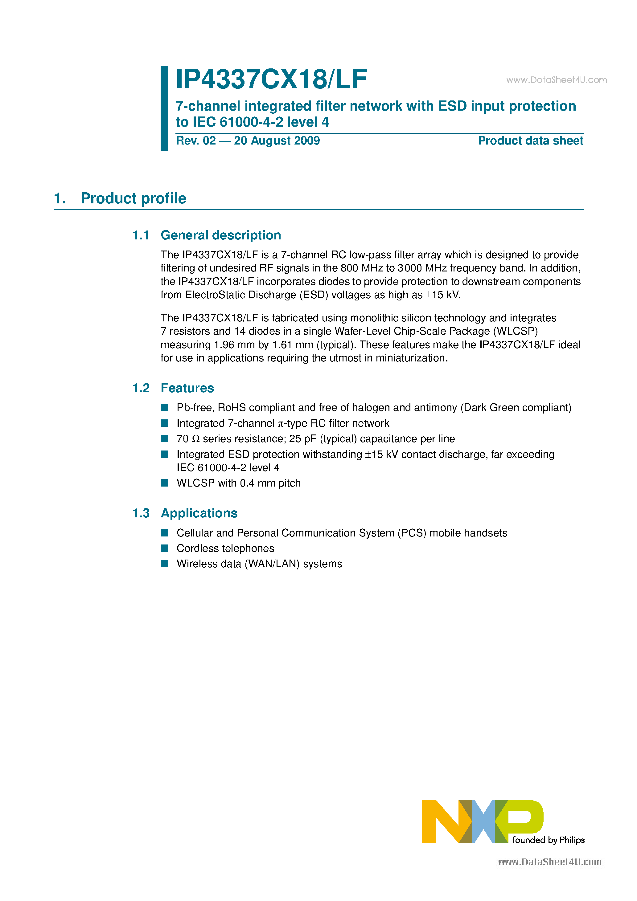 Datasheet IP4337CX18 - 7-channel integrated filter network page 1