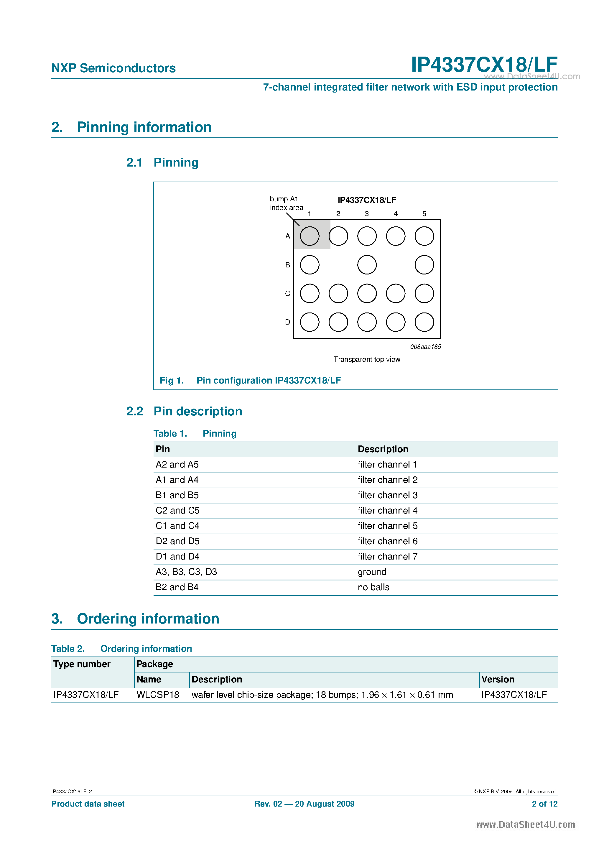 Datasheet IP4337CX18 - 7-channel integrated filter network page 2